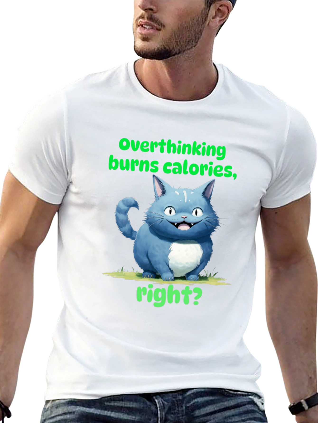 Overthinking Burns Calories T-Shirt Funny Cat Tee