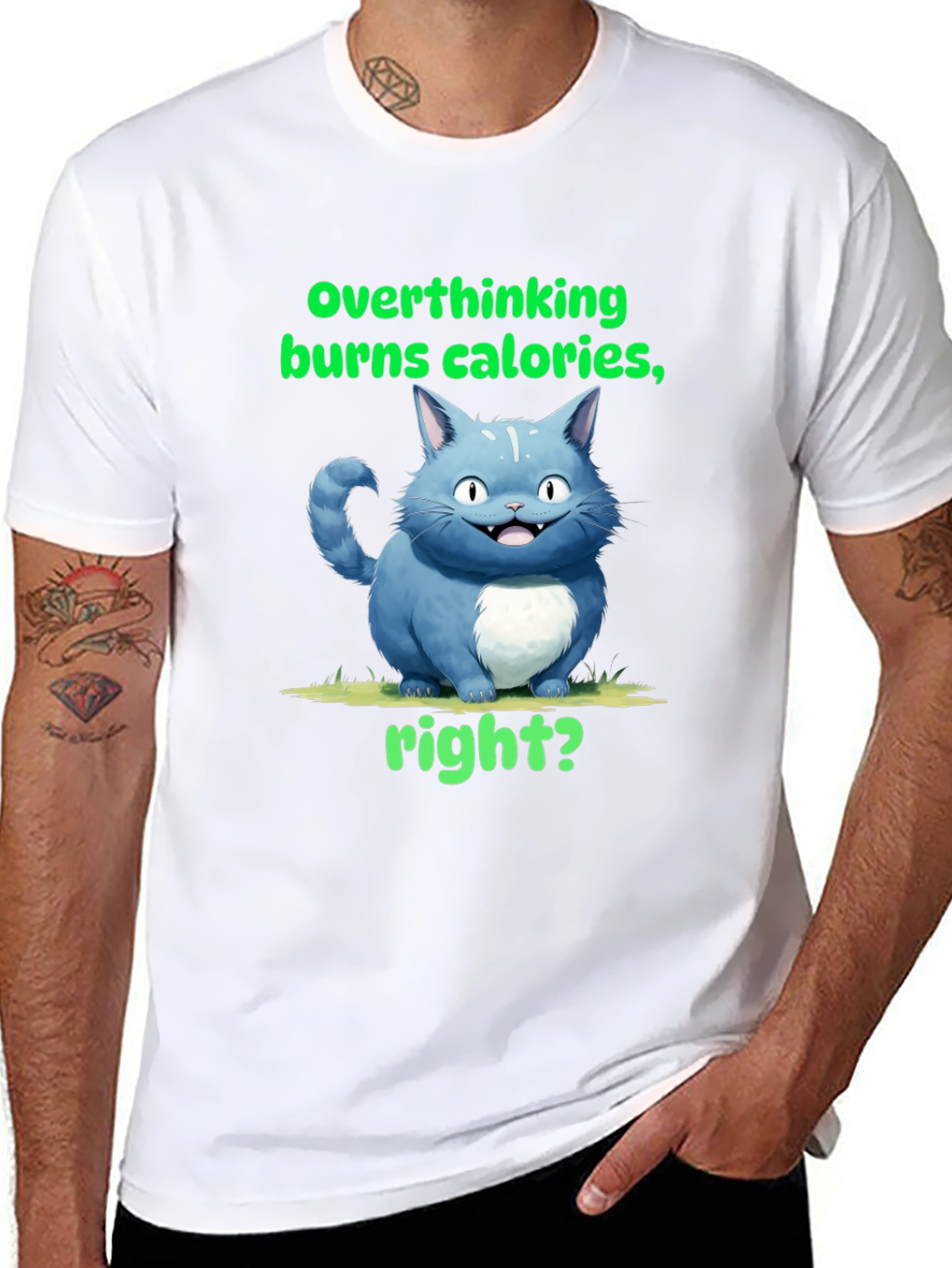 Overthinking Burns Calories T-Shirt Funny Cat Tee