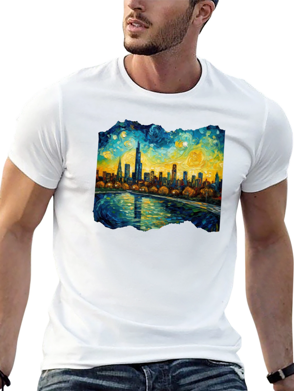 Starry Night Chicago Skyline Graphic Tee