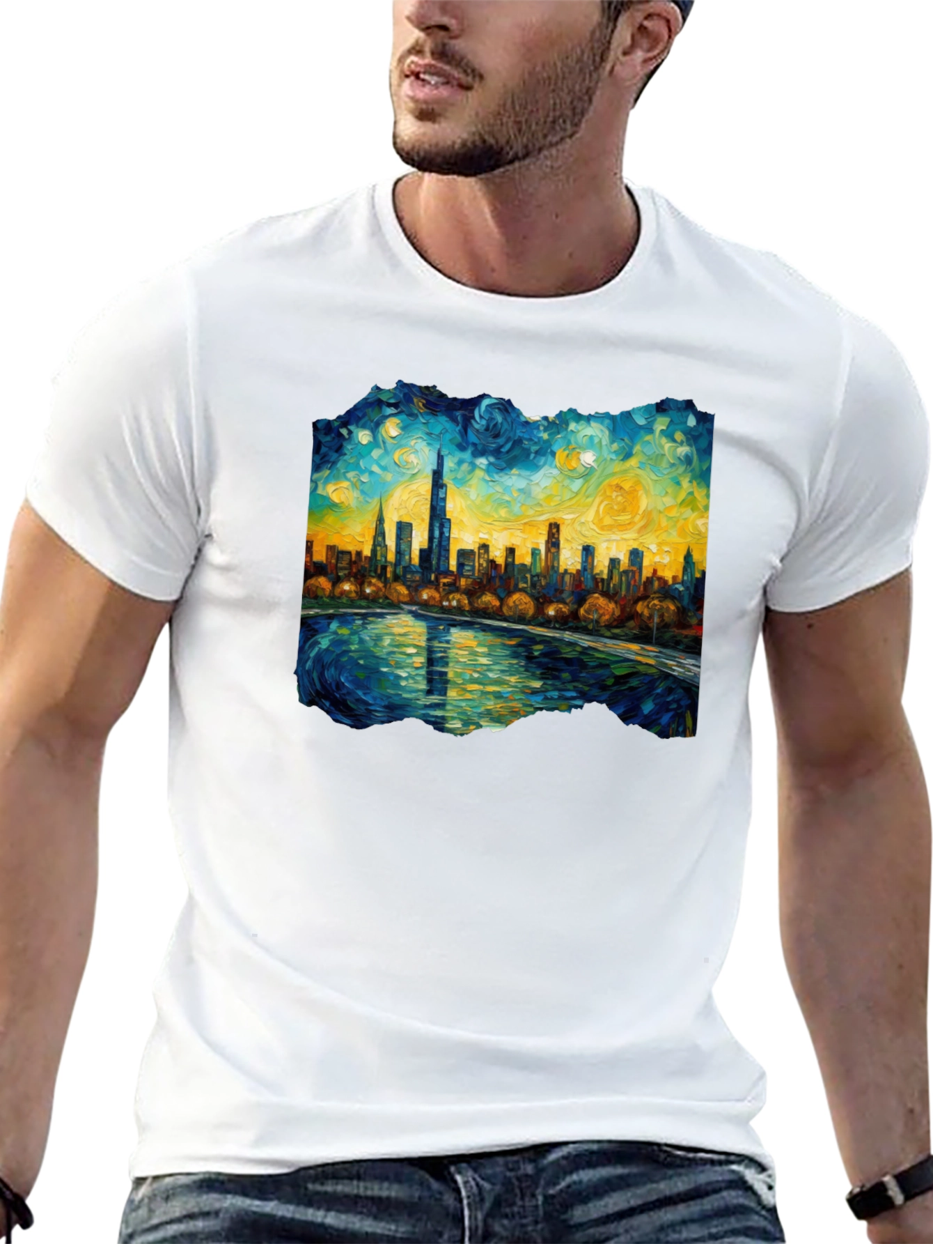 Starry Night Chicago Skyline Graphic Tee
