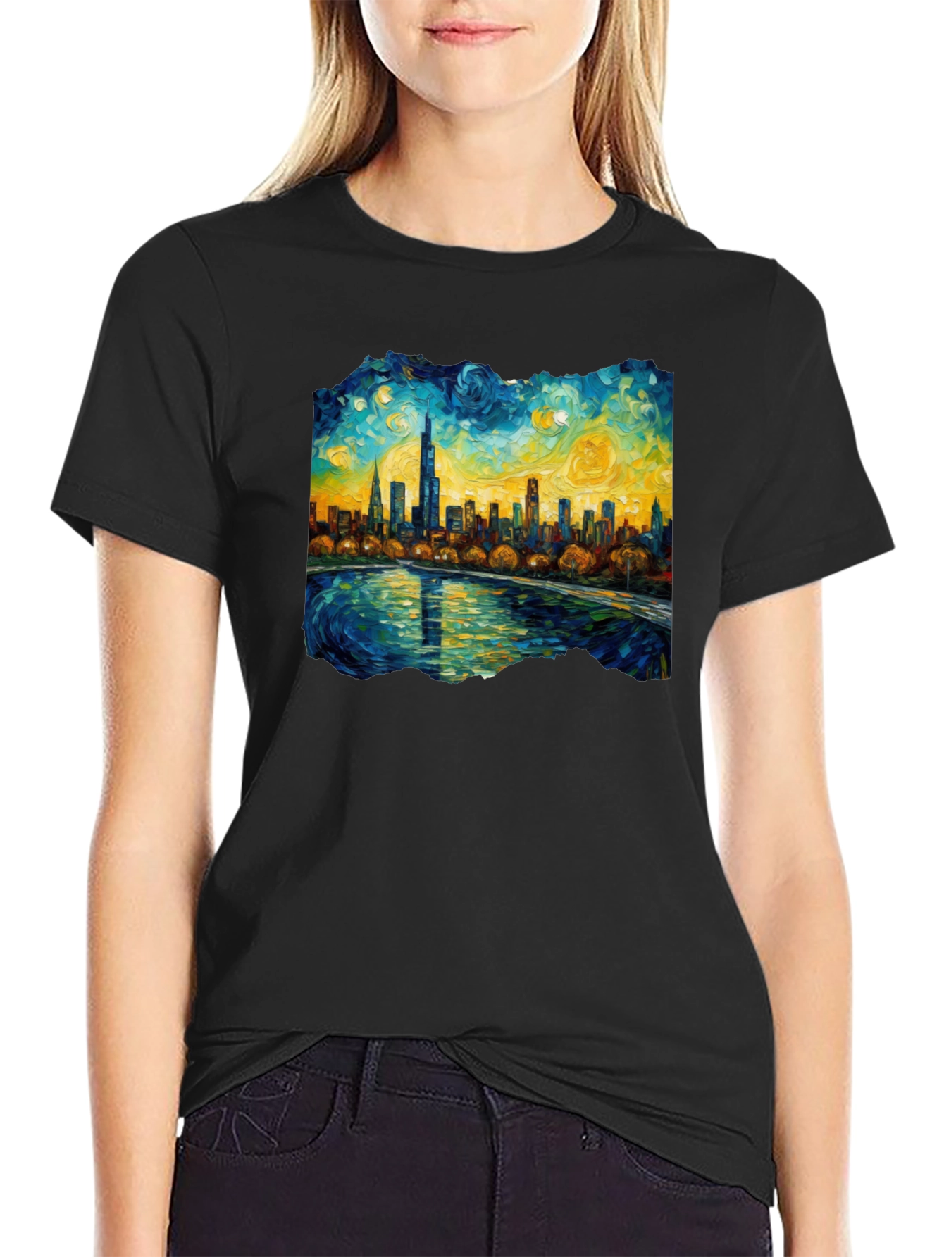 Starry Night Chicago Skyline Graphic Tee