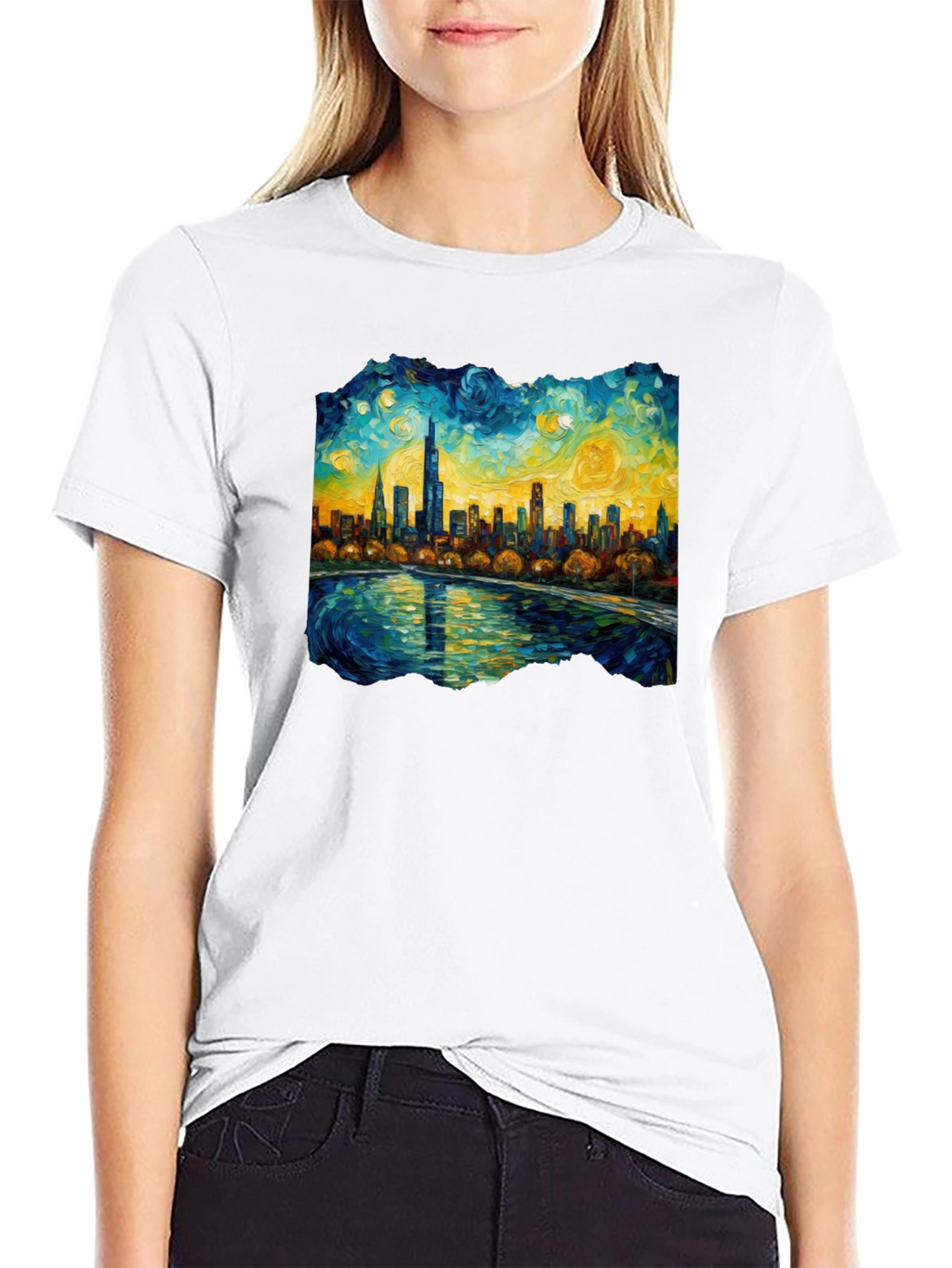 Starry Night Chicago Skyline Graphic Tee