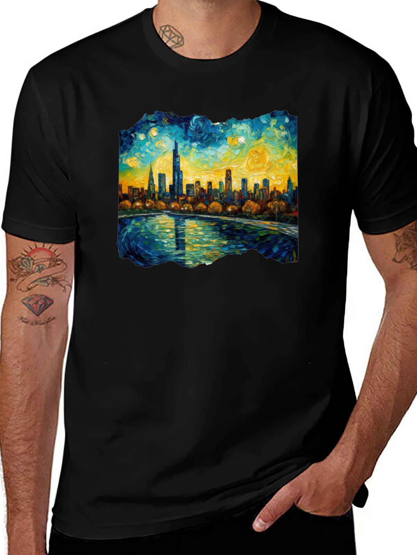 Starry Night Chicago Skyline Graphic Tee