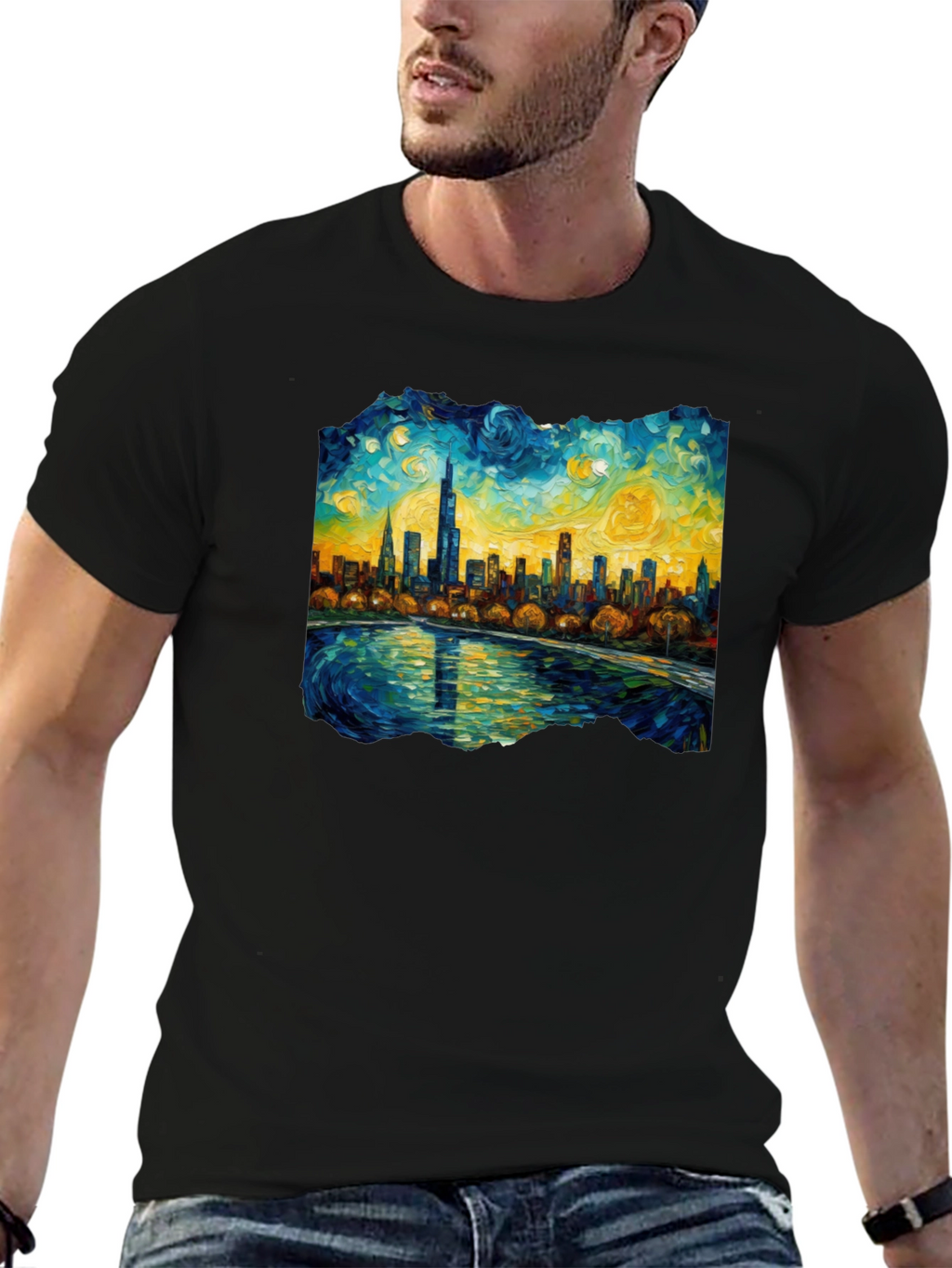 Starry Night Chicago Skyline Graphic Tee