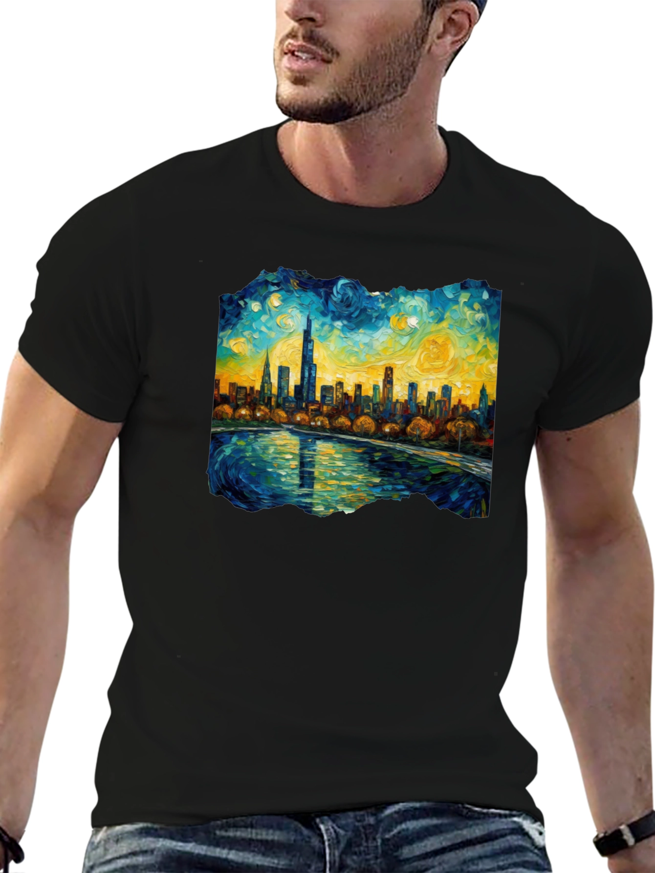 Starry Night Chicago Skyline Graphic Tee