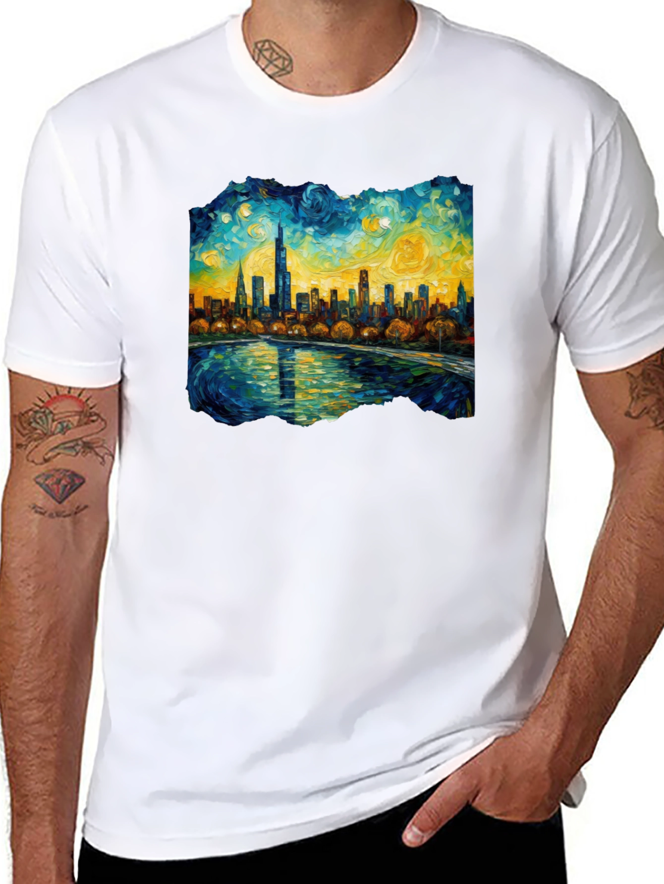 Starry Night Chicago Skyline Graphic Tee