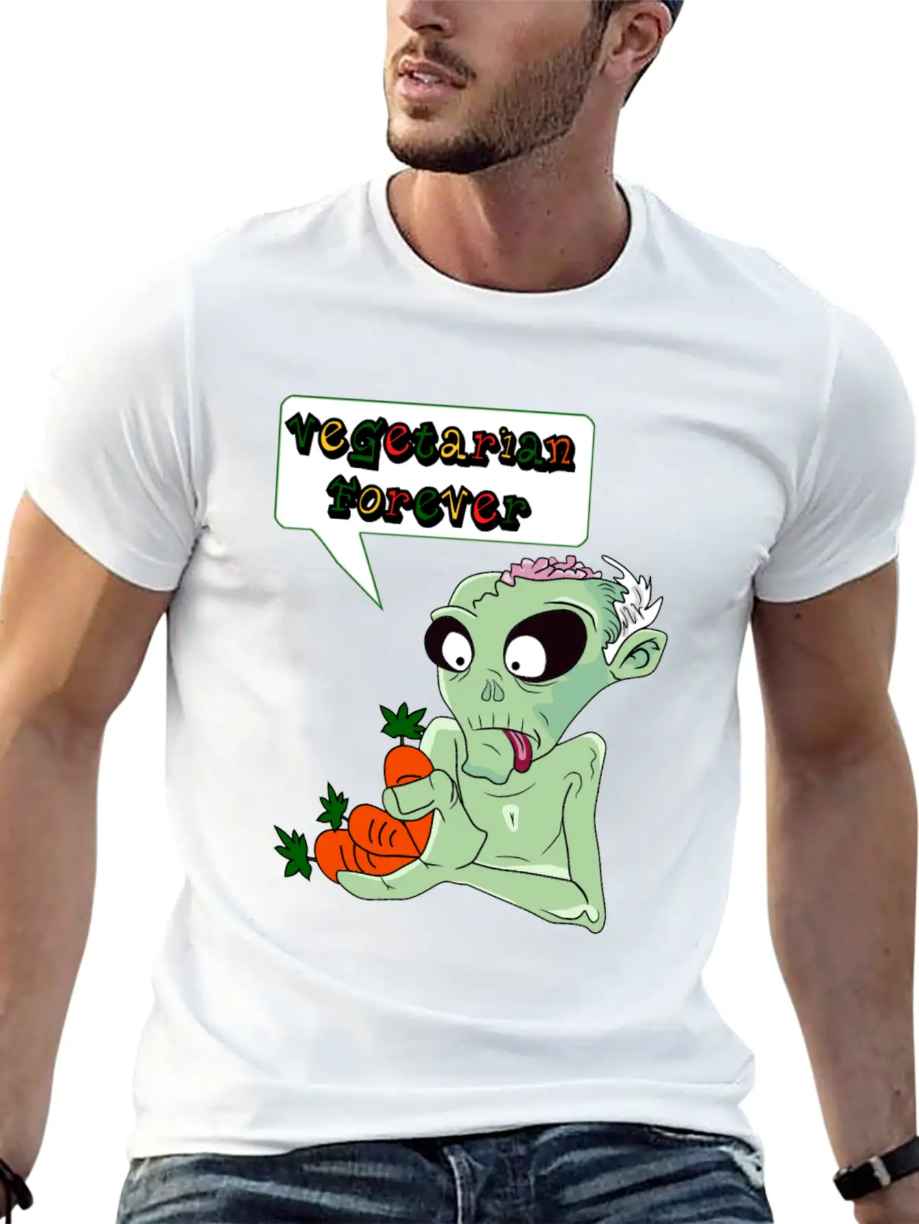 Vegan Veggie Zombie Birthday Present Idea Basic Graphic T-Shirt – Daily Comfort In Soft Cotton