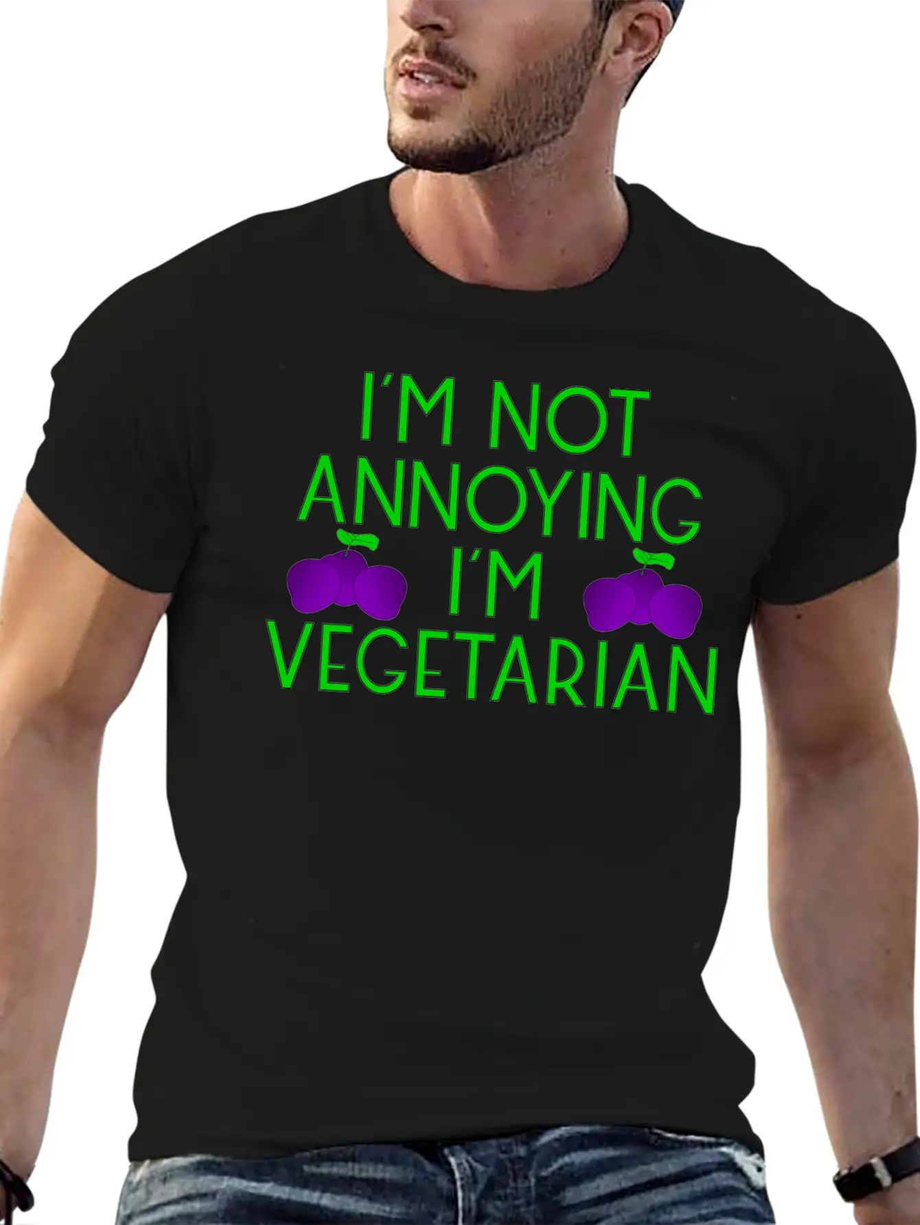 Vegetarian Vegan Veggie Pflaumen Plum Zwetschgen6 Basic Graphic T-Shirt – Daily Comfort In Soft Cotton