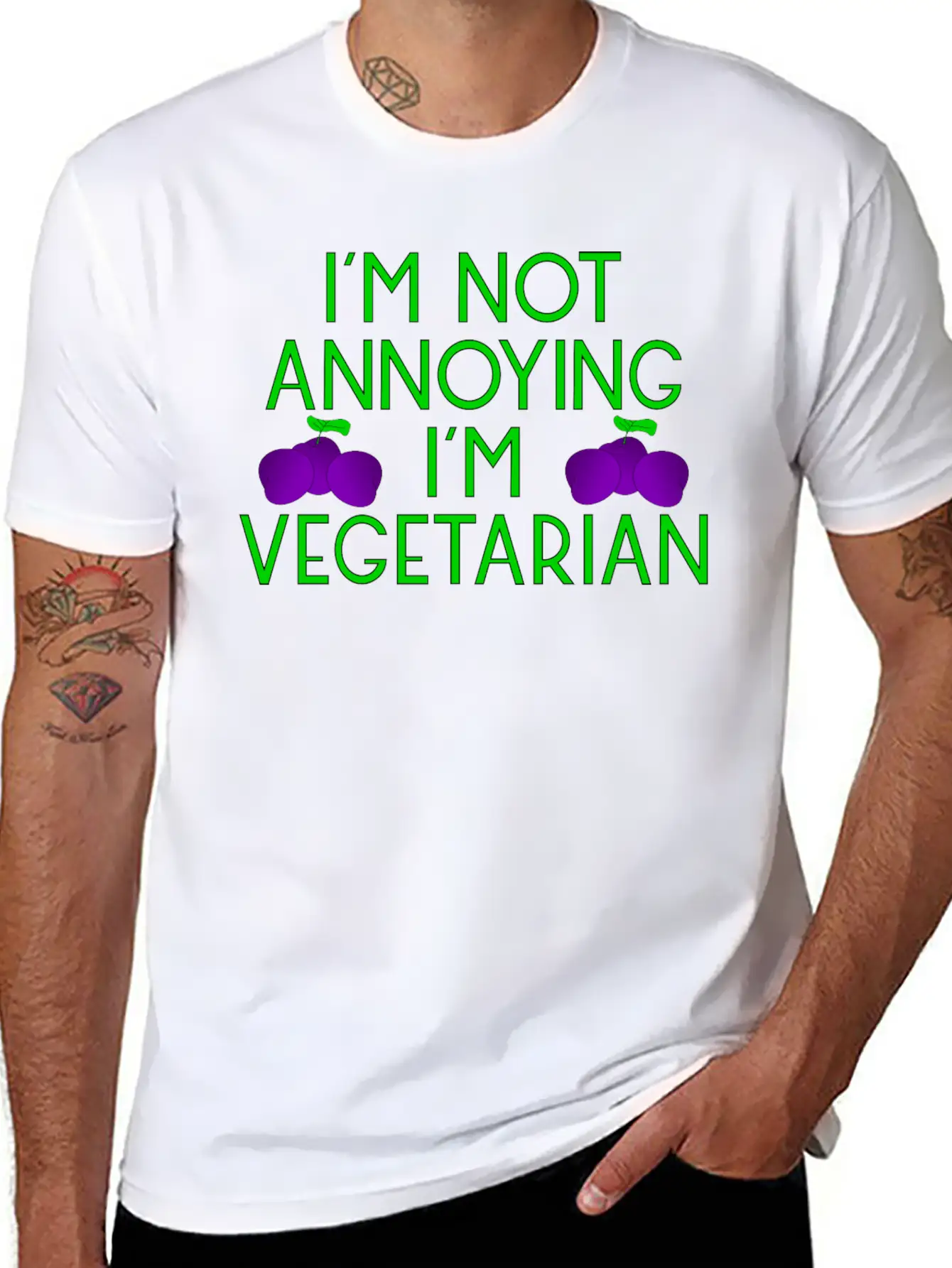Vegetarian Vegan Veggie Pflaumen Plum Zwetschgen6 Basic Graphic T-Shirt – Daily Comfort In Soft Cotton