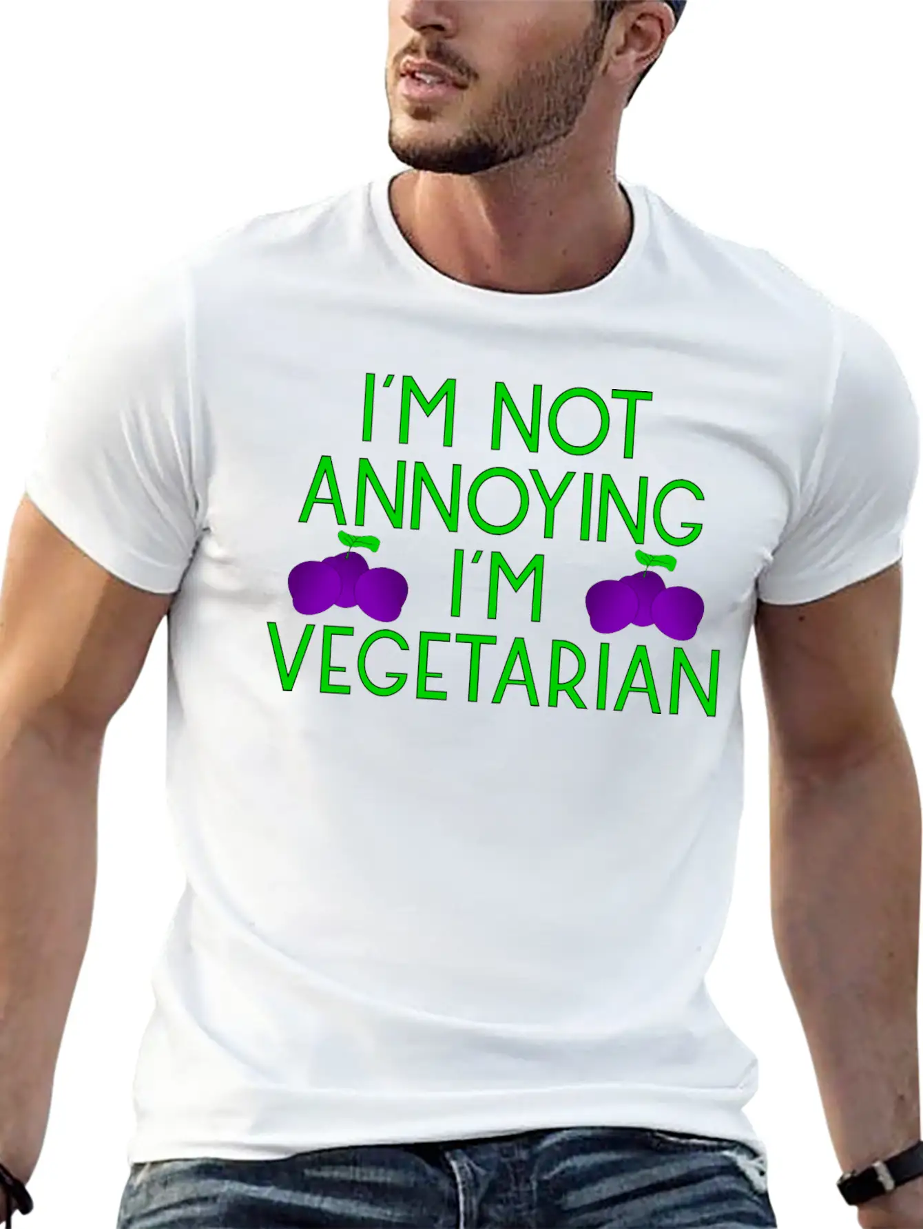 Vegetarian Vegan Veggie Pflaumen Plum Zwetschgen6 Basic Graphic T-Shirt – Daily Comfort In Soft Cotton