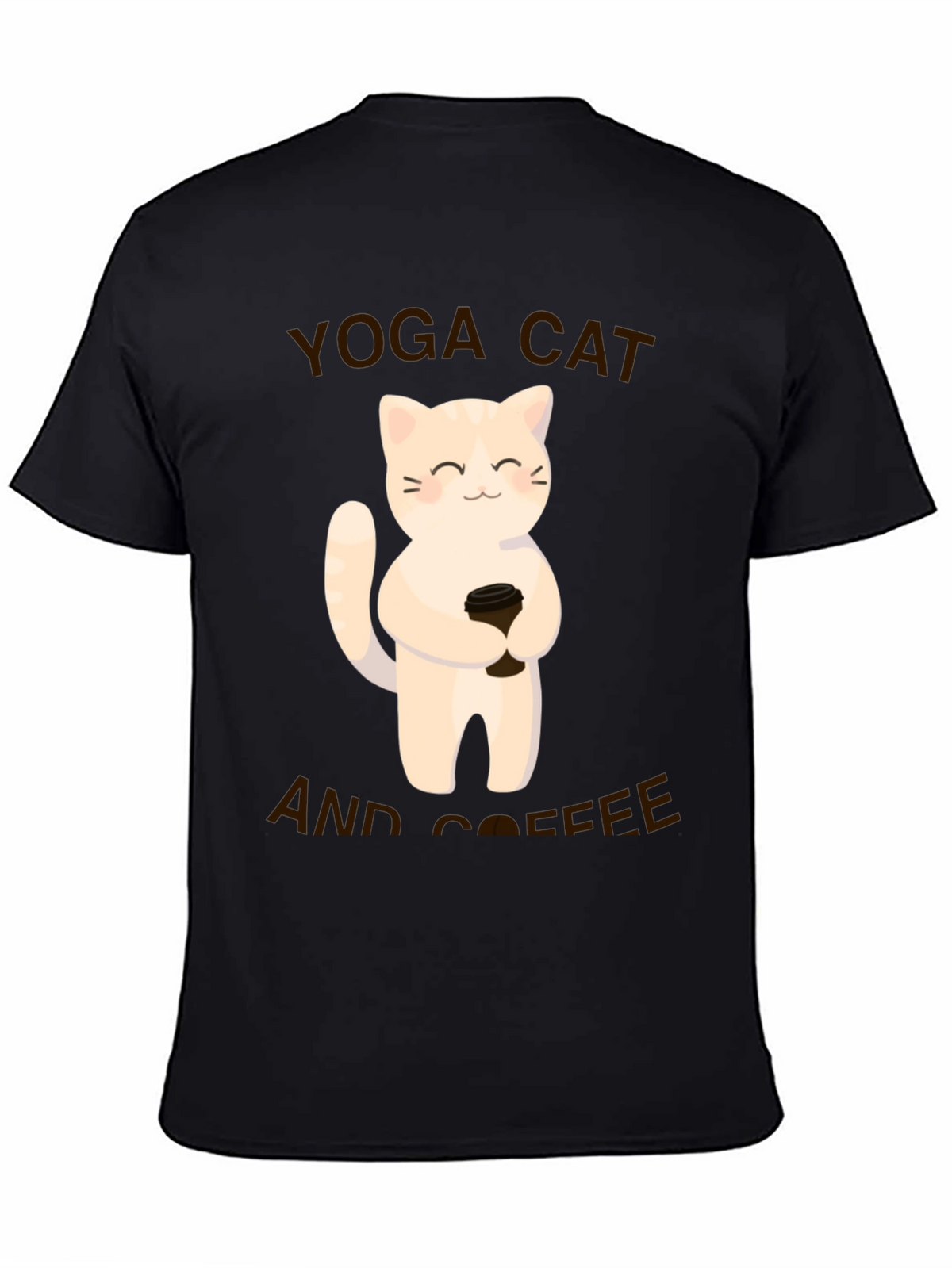 Yoga Cat & Coffee Graphic T-Shirt - Black Casual Tee