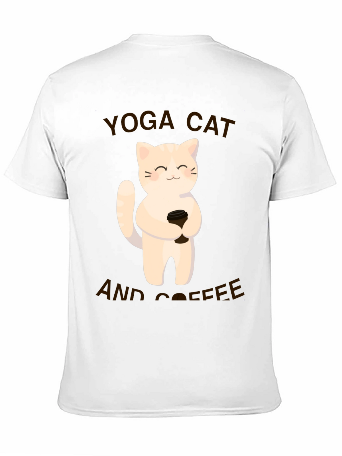 Yoga Cat & Coffee Graphic T-Shirt - Black Casual Tee