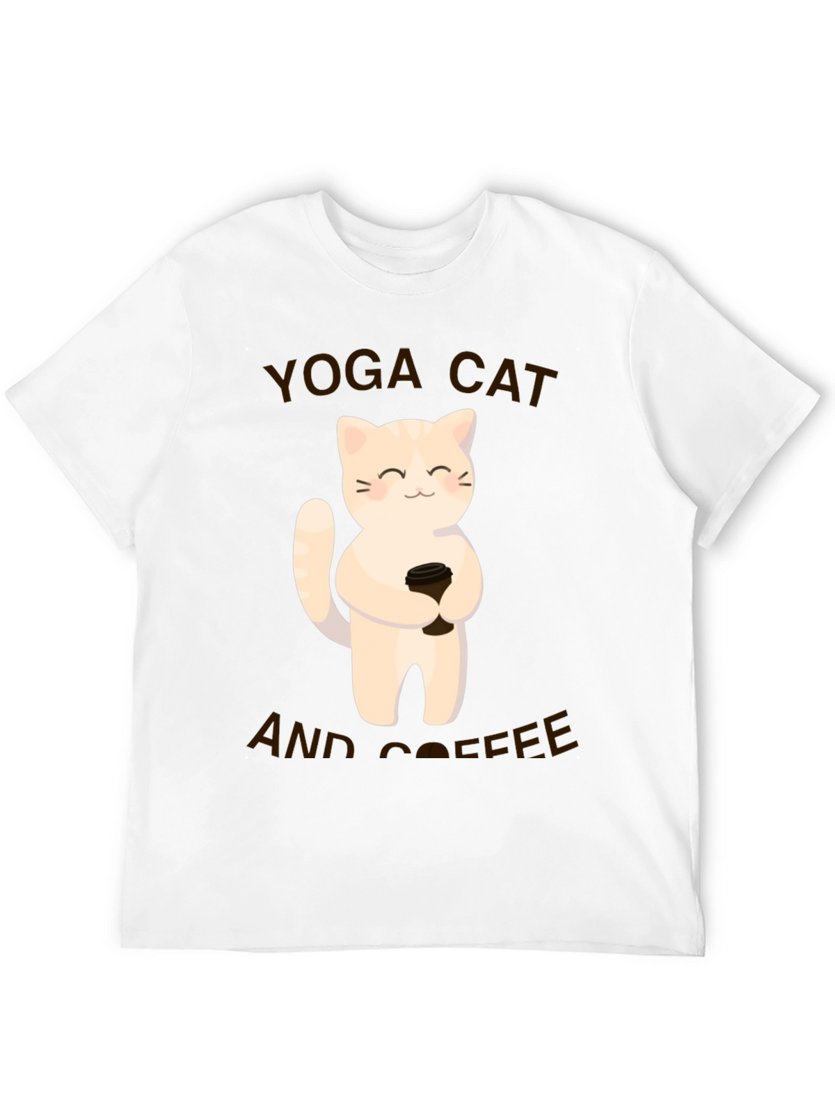 Yoga Cat & Coffee Graphic T-Shirt - Black Casual Tee