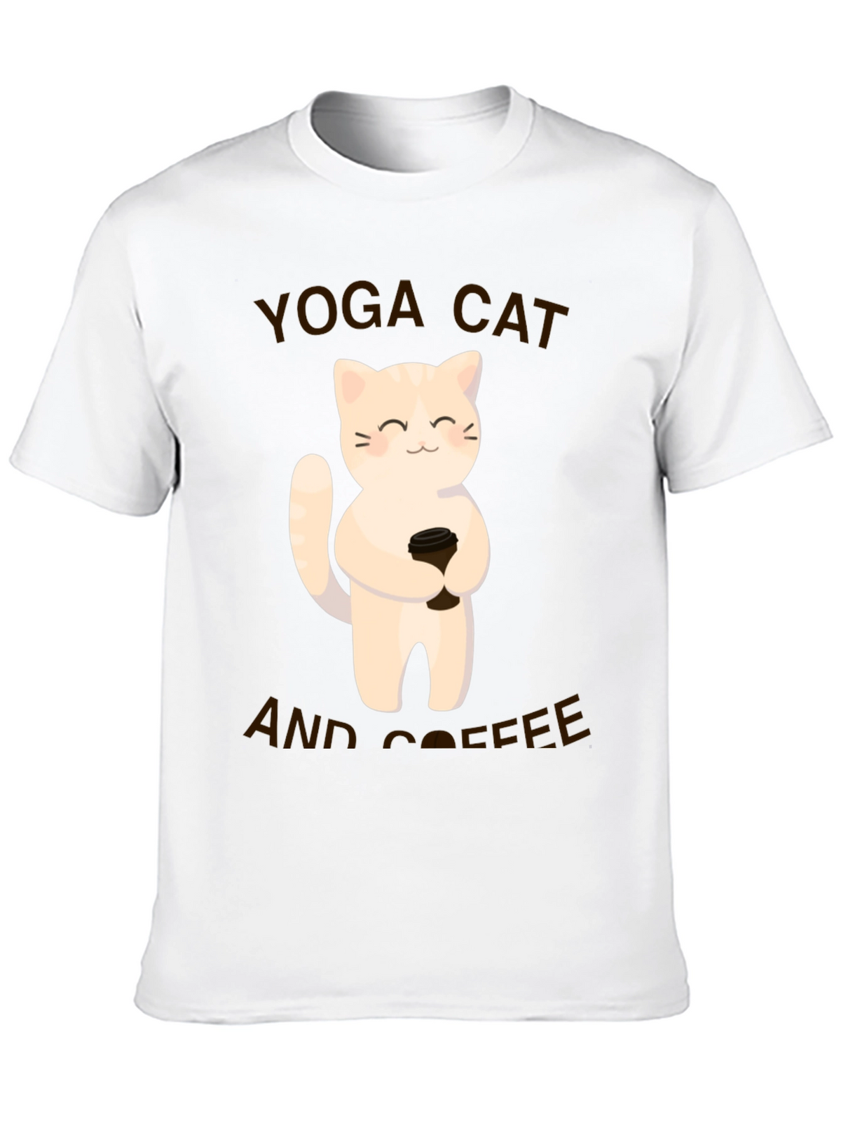 Yoga Cat & Coffee Graphic T-Shirt - Black Casual Tee