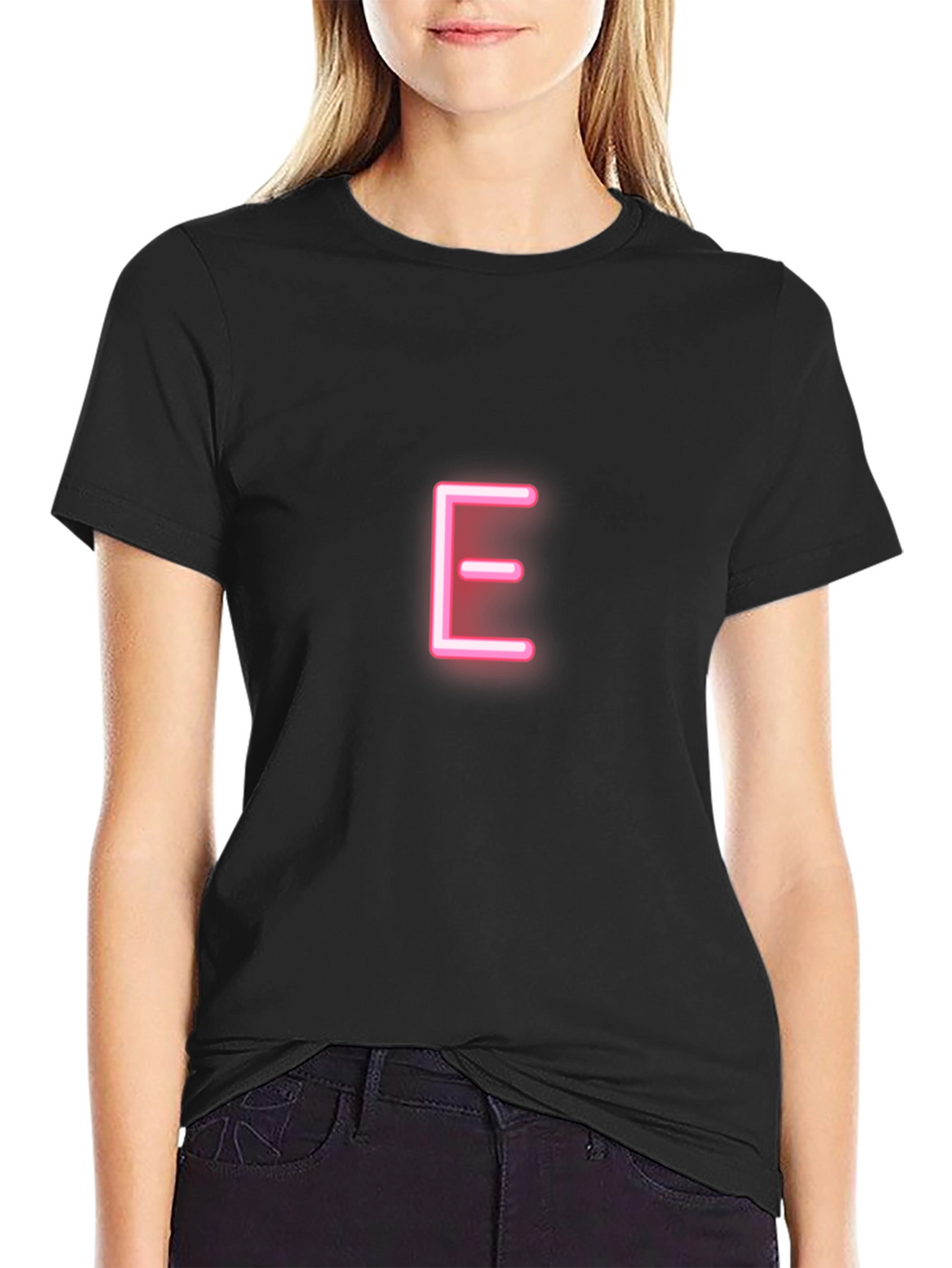 Neon Letter E T-Shirt - Black