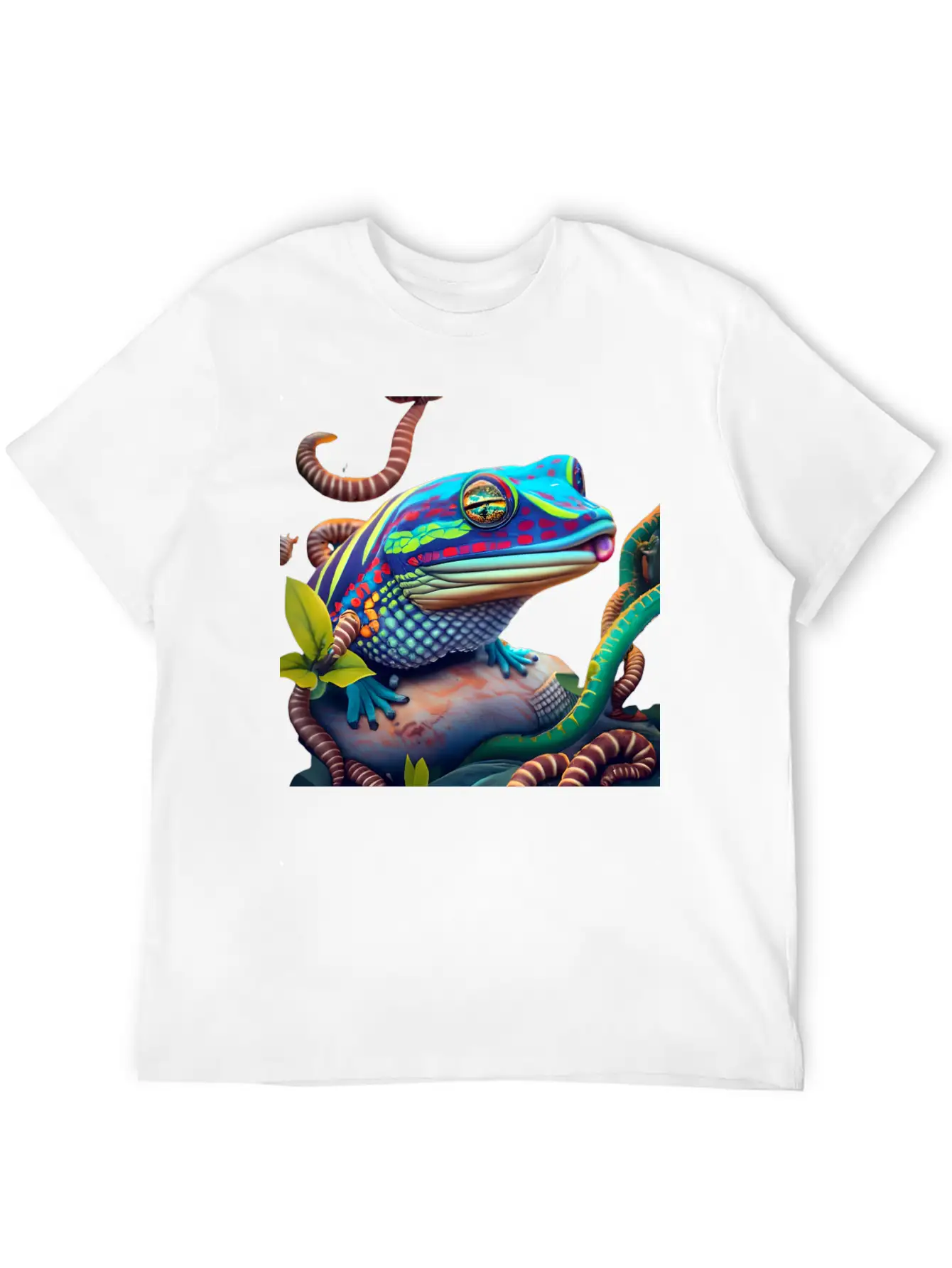 Vibrant Blue Tongue Skink & Vines Digital Art Stylish Everyday T-Shirt – Unisex Basic Cotton Tee