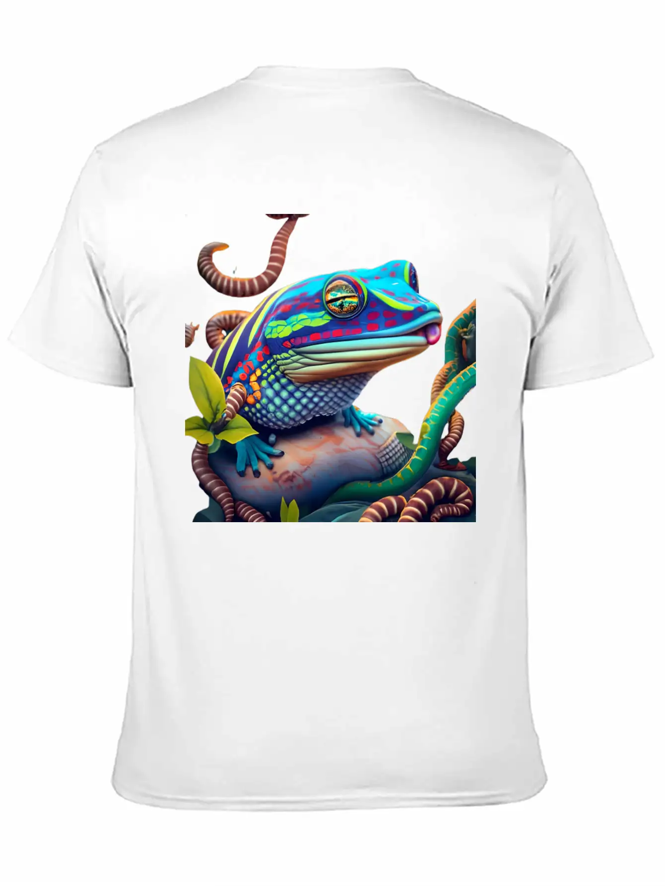 Vibrant Blue Tongue Skink & Vines Digital Art Stylish Everyday T-Shirt – Unisex Basic Cotton Tee