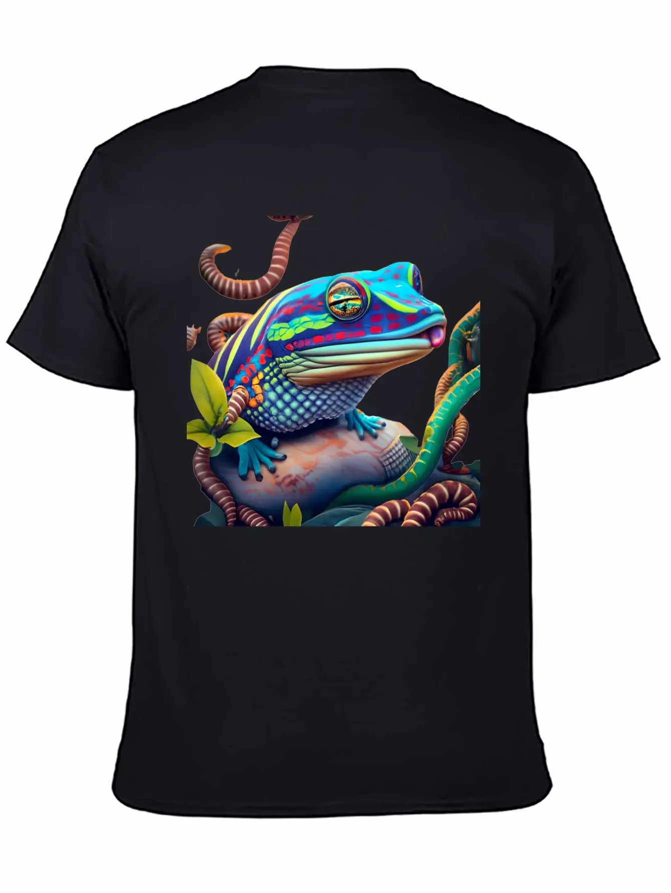 Vibrant Blue Tongue Skink & Vines Digital Art Stylish Everyday T-Shirt – Unisex Basic Cotton Tee