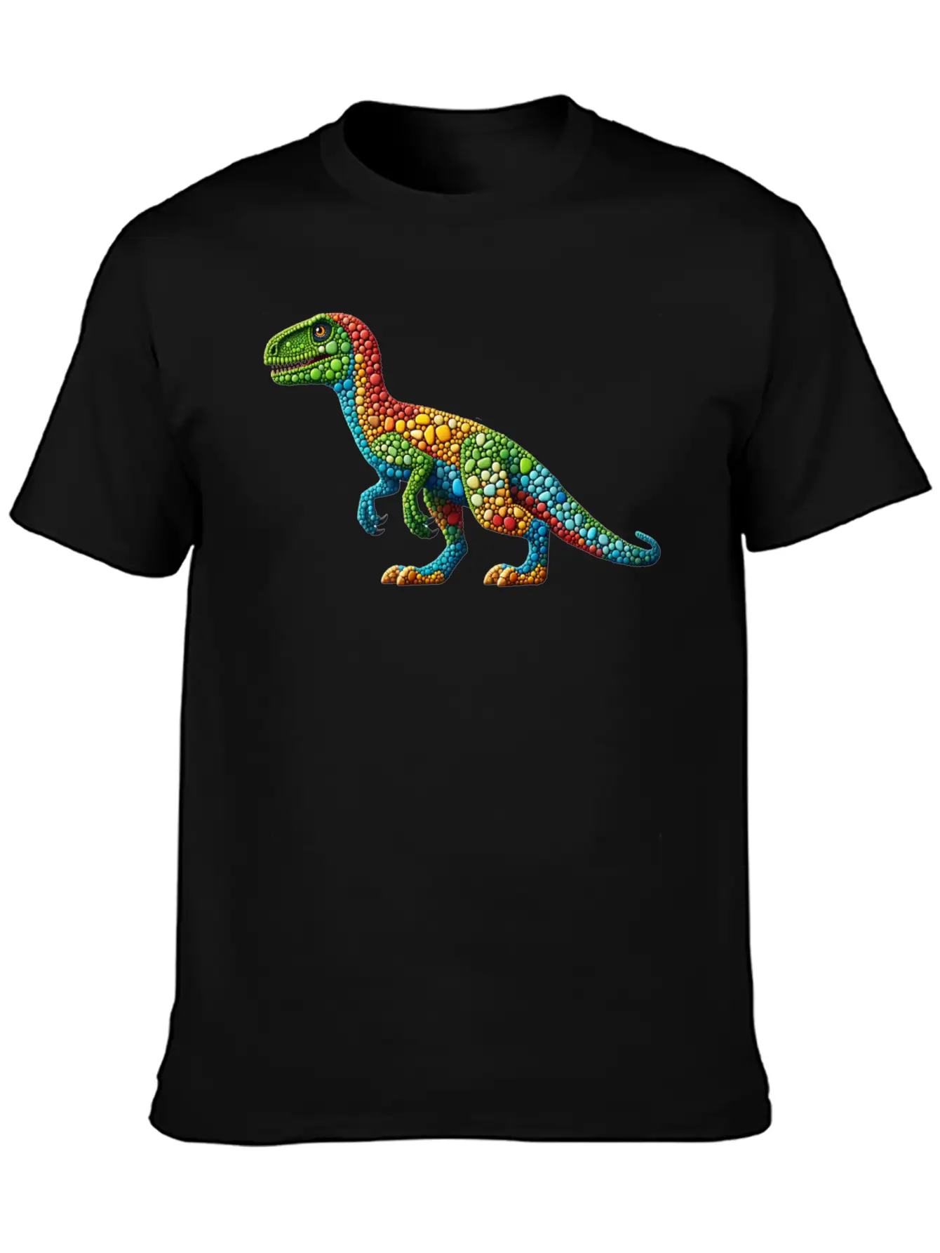 Vibrant Velociraptor: A Mosaic Masterpiece Basic Graphic T-Shirt – Daily Comfort In Soft Cotton