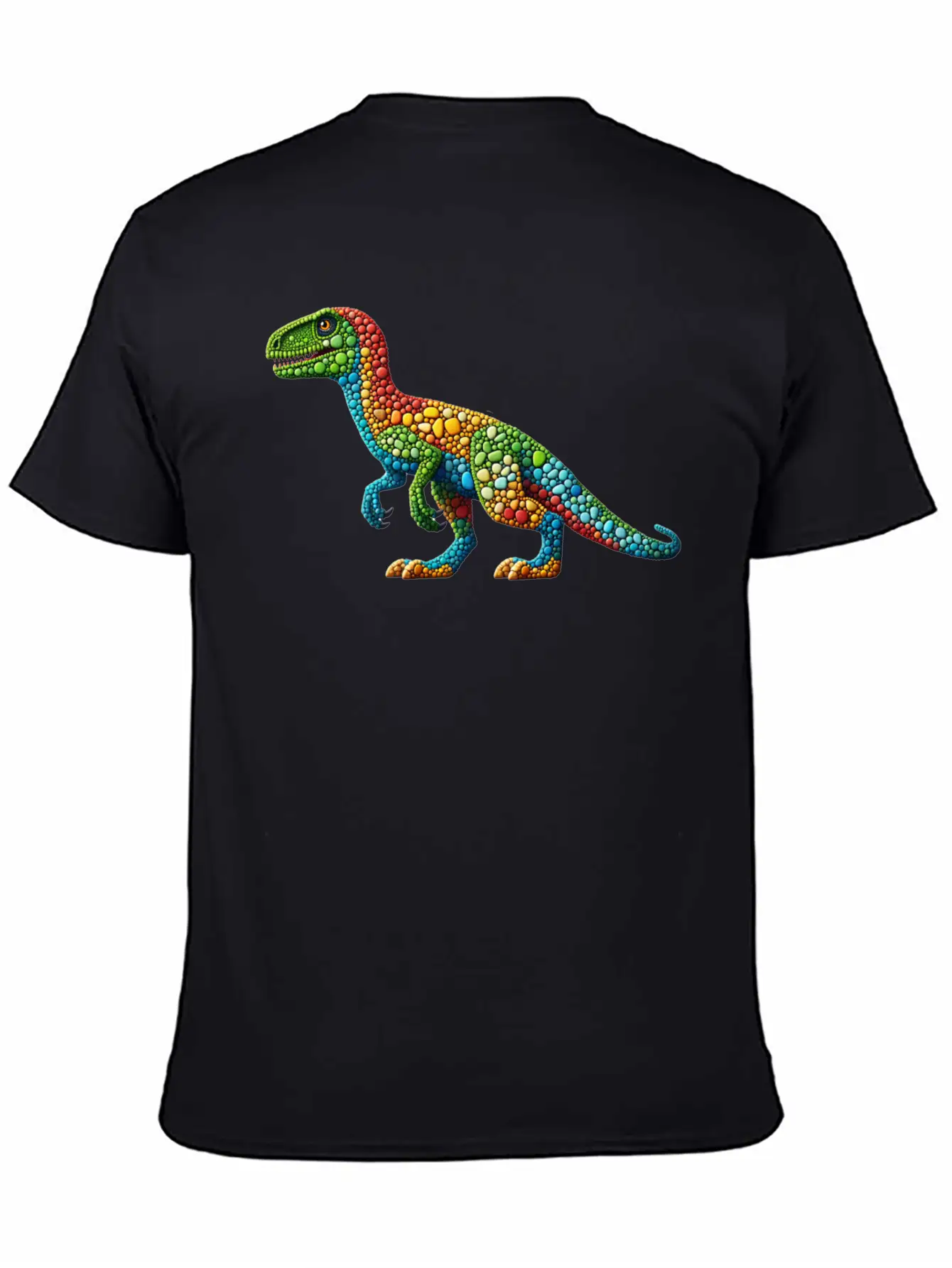 Vibrant Velociraptor: A Mosaic Masterpiece Basic Graphic T-Shirt – Daily Comfort In Soft Cotton