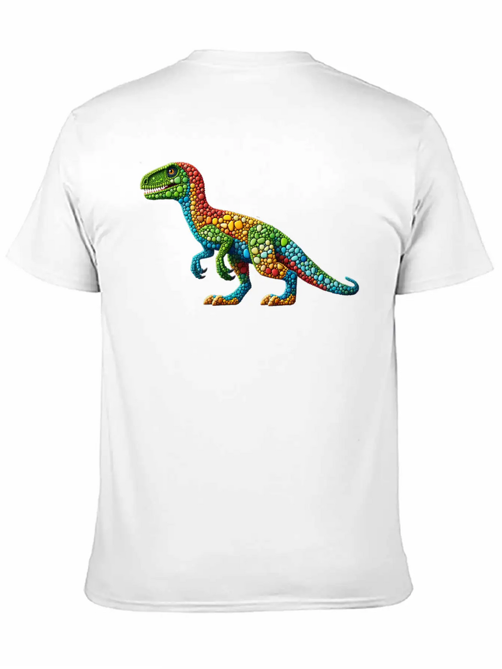 Vibrant Velociraptor: A Mosaic Masterpiece Basic Graphic T-Shirt – Daily Comfort In Soft Cotton