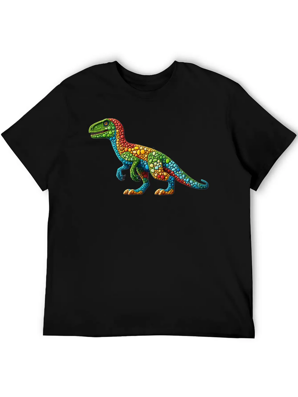 Vibrant Velociraptor: A Mosaic Masterpiece Basic Graphic T-Shirt – Daily Comfort In Soft Cotton