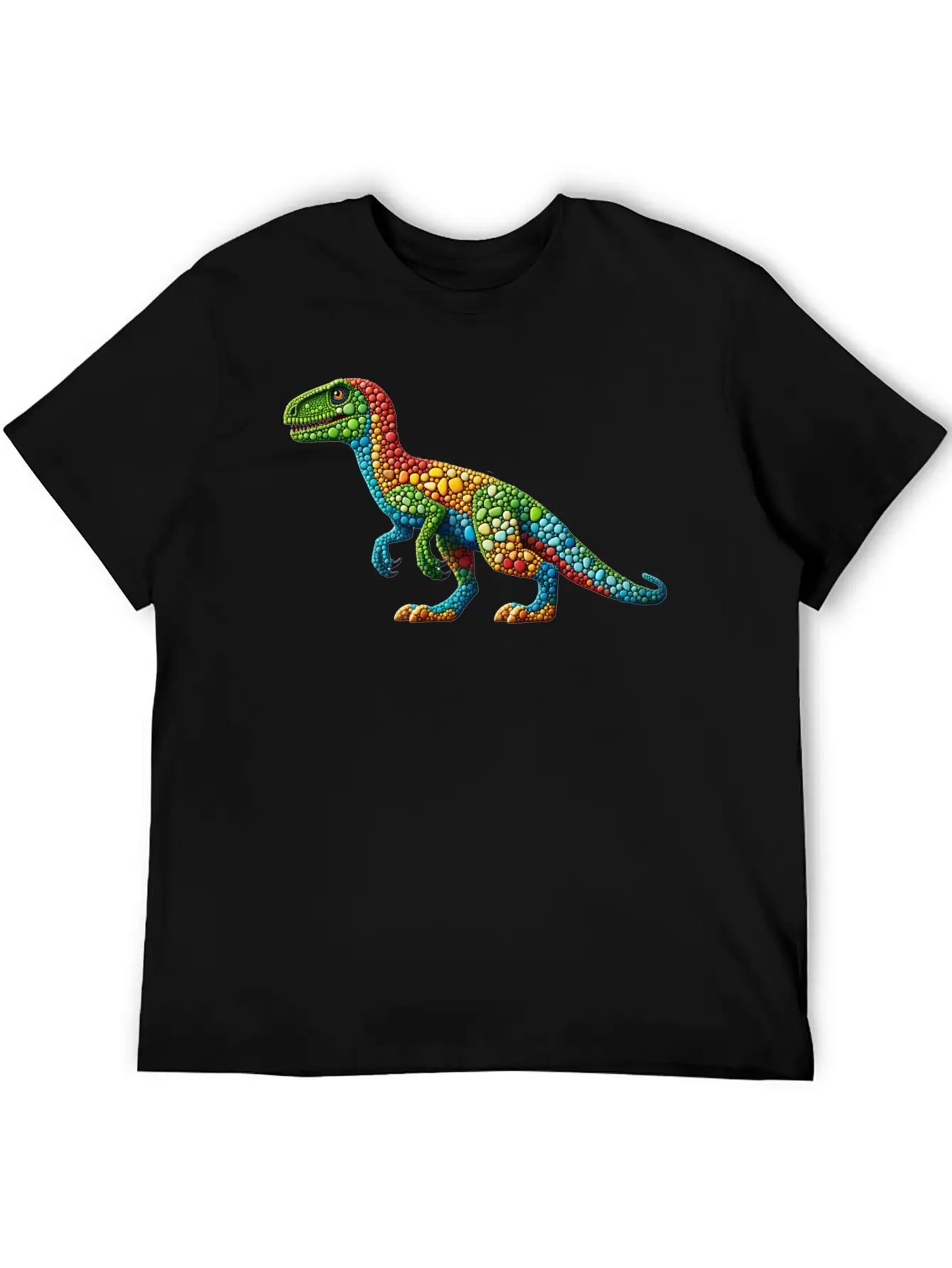 Vibrant Velociraptor: A Mosaic Masterpiece Basic Graphic T-Shirt – Daily Comfort In Soft Cotton