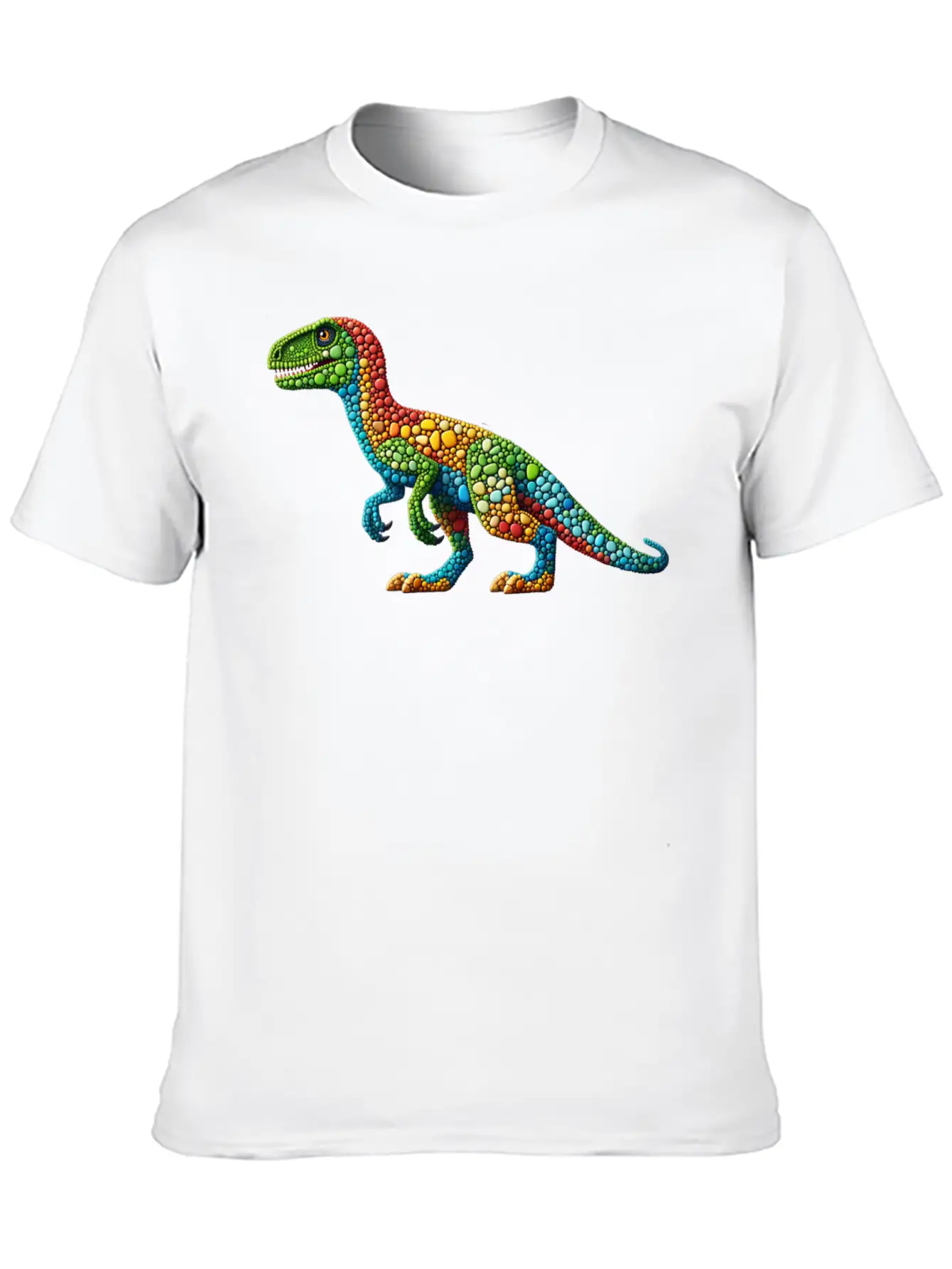 Vibrant Velociraptor: A Mosaic Masterpiece Basic Graphic T-Shirt – Daily Comfort In Soft Cotton