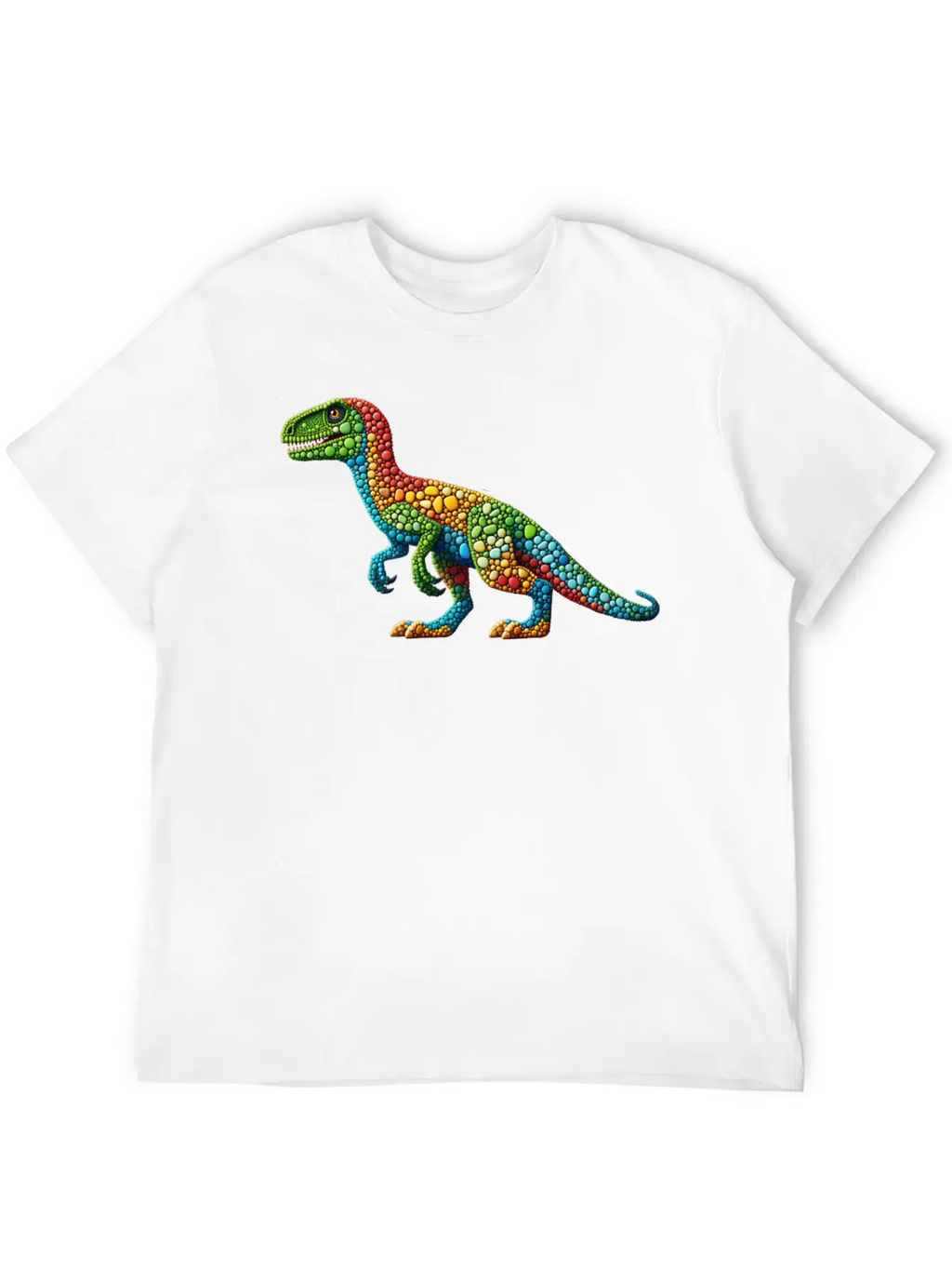 Vibrant Velociraptor: A Mosaic Masterpiece Basic Graphic T-Shirt – Daily Comfort In Soft Cotton