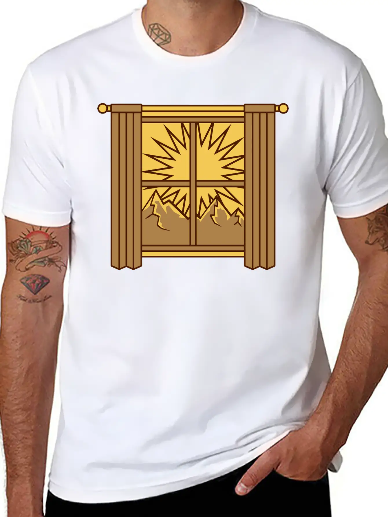 View Mountains Window Curtain Classic Cotton Tee – Unisex Comfort For Any Season