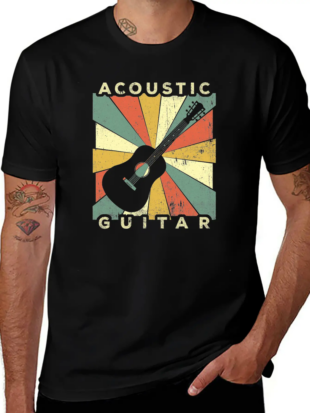 Vintage Acoustic Guitar Player Music Retro Gift Relaxed Everyday Tee – Lightweight And Durable Cotton