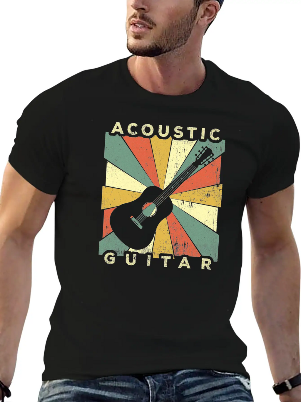 Vintage Acoustic Guitar Player Music Retro Gift Relaxed Everyday Tee – Lightweight And Durable Cotton