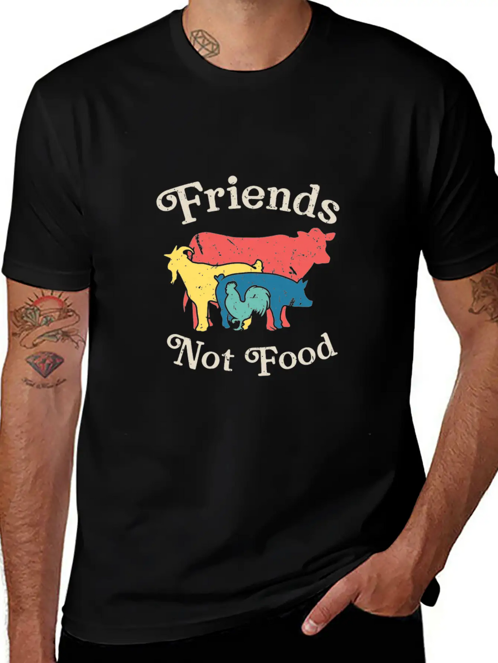 Vintage Friends Not Food Vegan Vegetarian Macrobio Unisex Casual T-Shirt – Clean Design For Daily Comfort