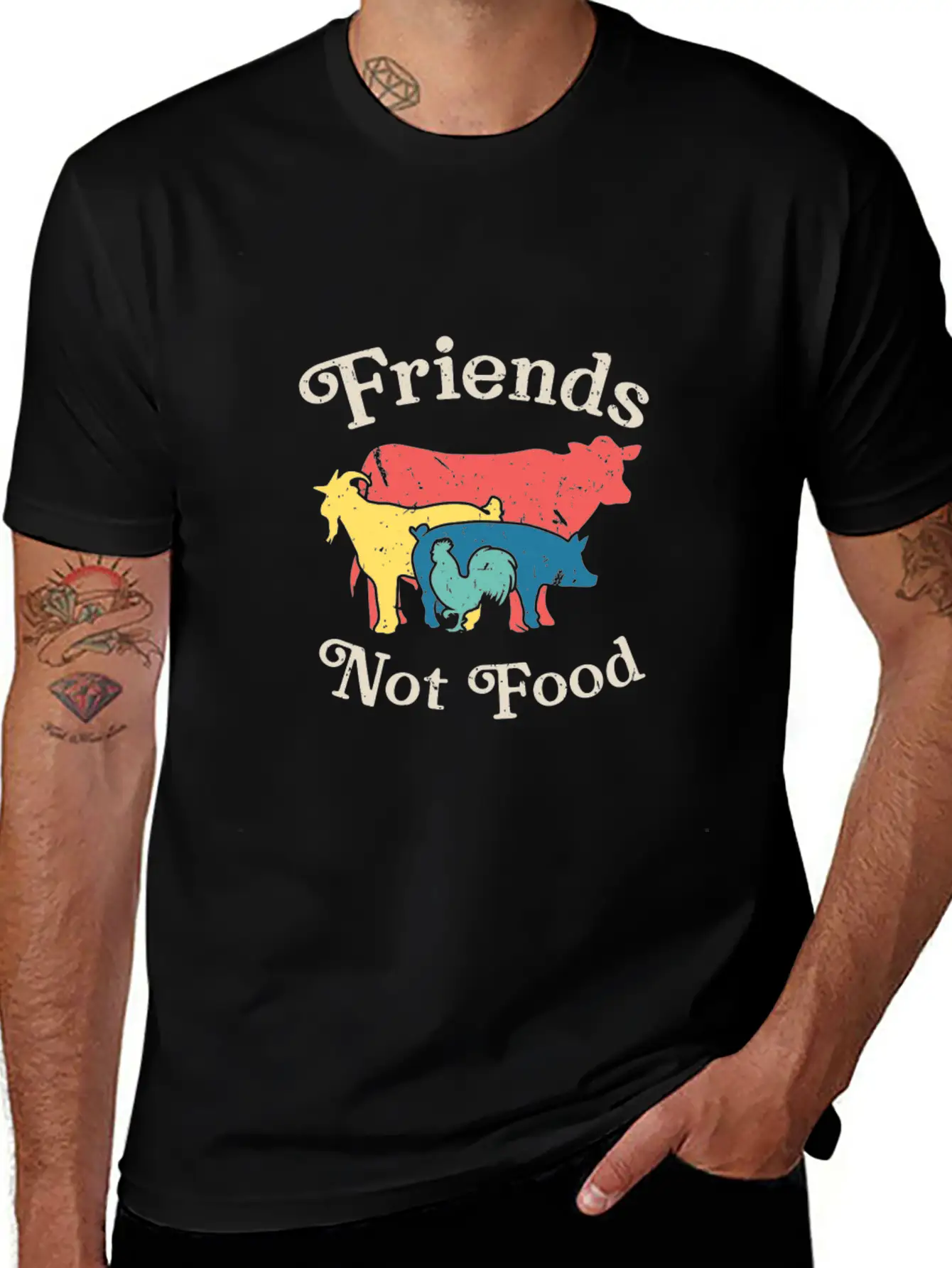 Vintage Friends Not Food Vegan Vegetarian Macrobio Unisex Casual T-Shirt – Clean Design For Daily Comfort