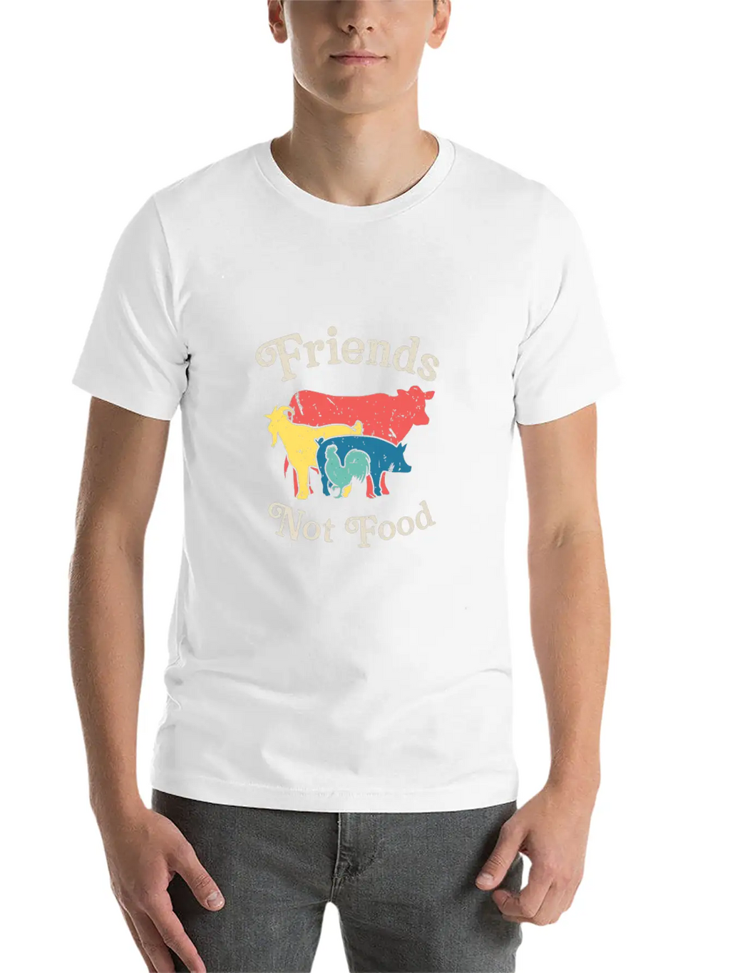Vintage Friends Not Food Vegan Vegetarian Macrobio Unisex Casual T-Shirt – Clean Design For Daily Comfort