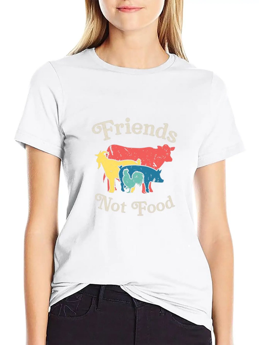 Vintage Friends Not Food Vegan Vegetarian Macrobio Unisex Casual T-Shirt – Clean Design For Daily Comfort