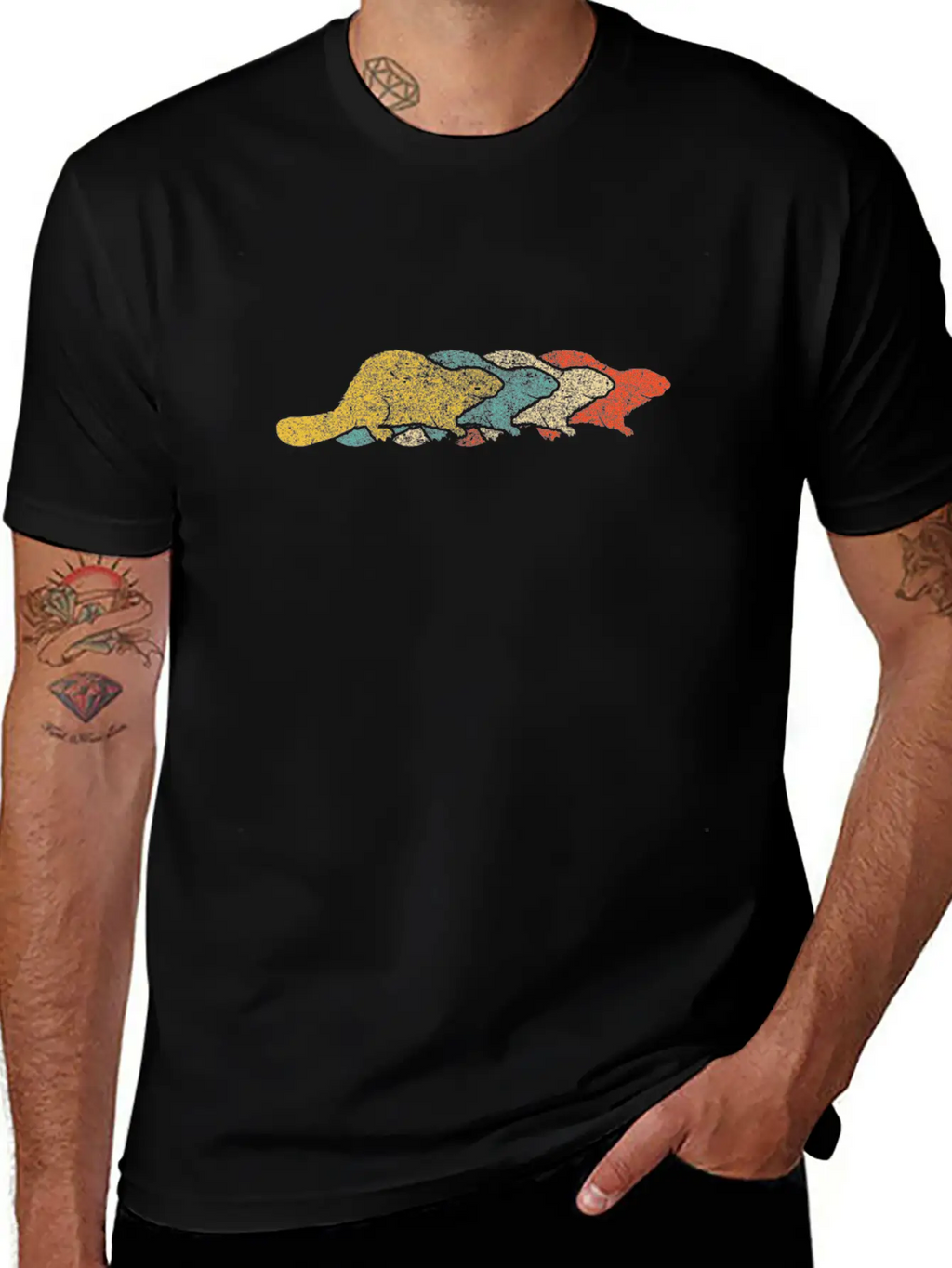 Vintage Retro Pop Art Beaver Animal Essential Cotton Tee For Daily Outfits – Unisex Style
