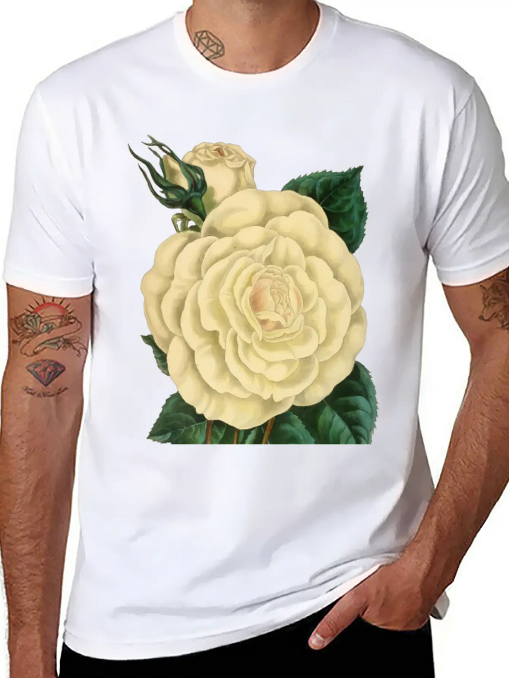 Vintage Rose Illustration Essential Cotton Tee For Daily Outfits – Unisex Style