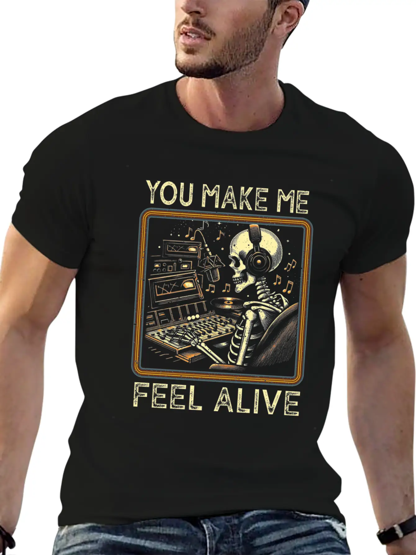Vintage Skeleton Funny Music Producer Classic Cotton Tee – Unisex Comfort For Any Season