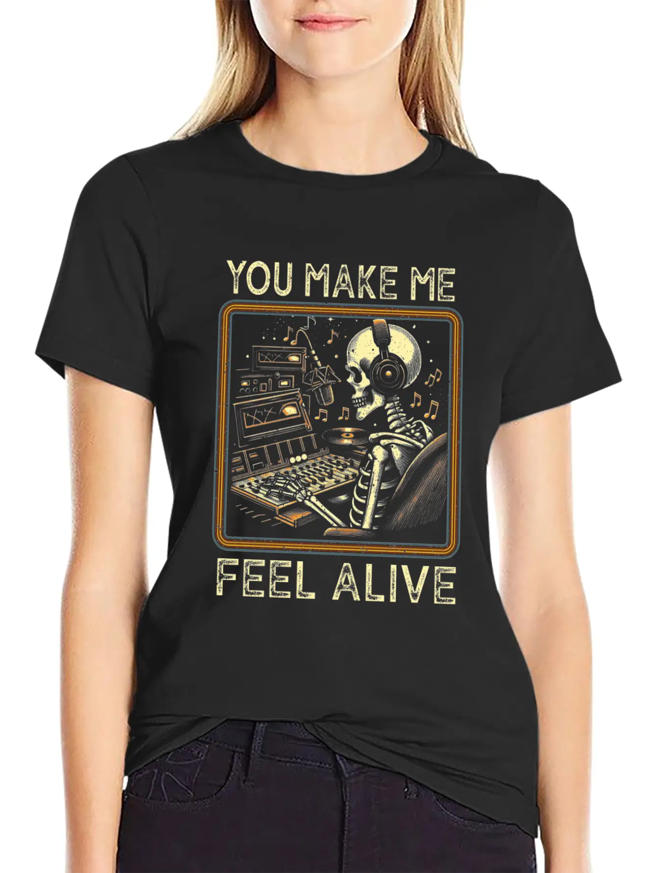 Vintage Skeleton Funny Music Producer Classic Cotton Tee – Unisex Comfort For Any Season