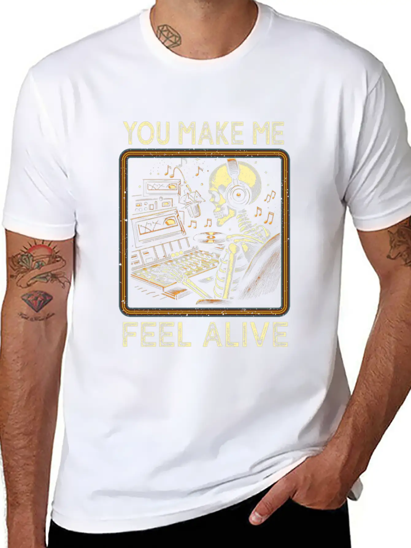 Vintage Skeleton Funny Music Producer Classic Cotton Tee – Unisex Comfort For Any Season