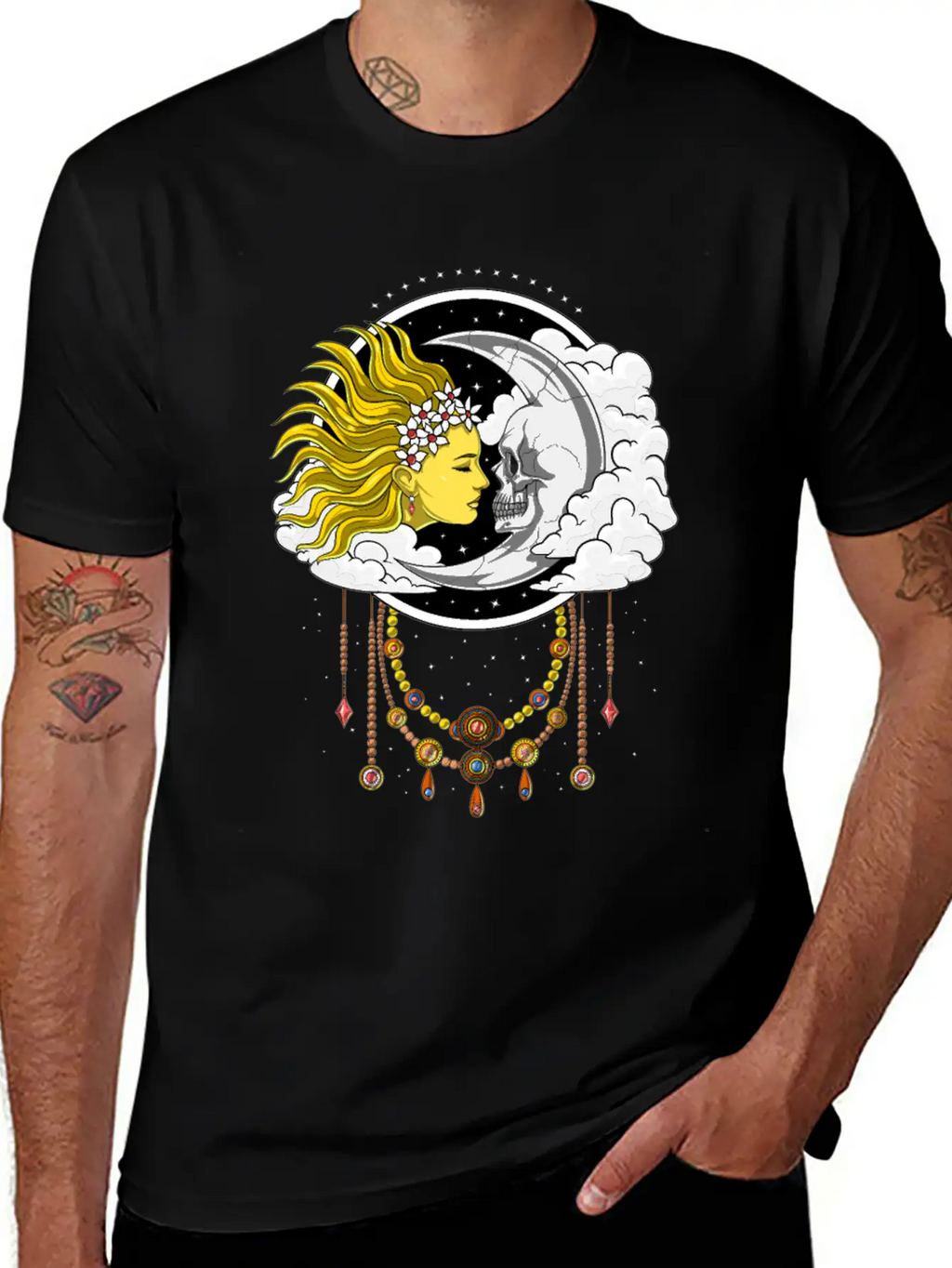 Vintage Skull Moon And Sun Relaxed Everyday Tee – Lightweight And Durable Cotton