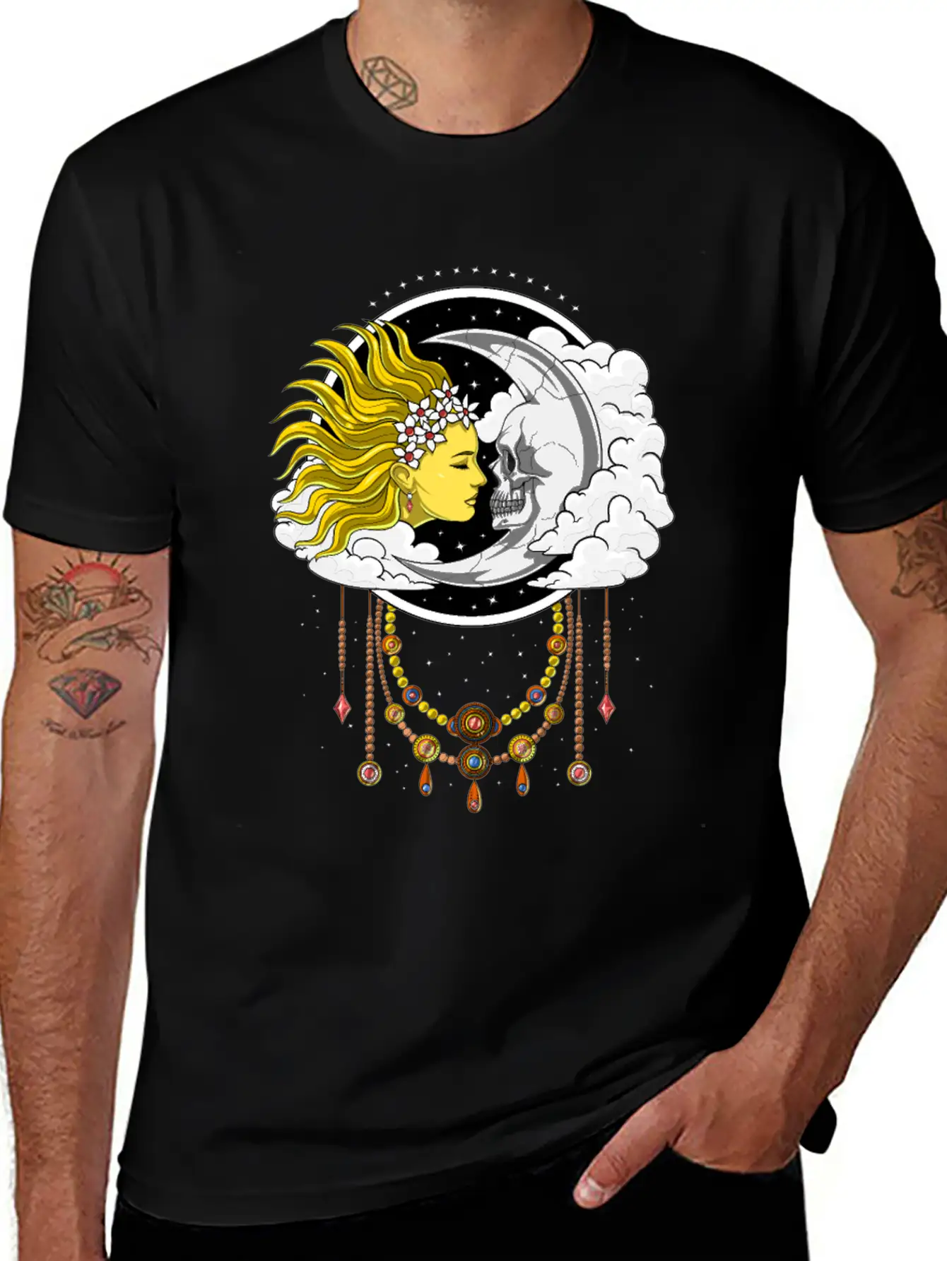 Vintage Skull Moon And Sun Relaxed Everyday Tee – Lightweight And Durable Cotton