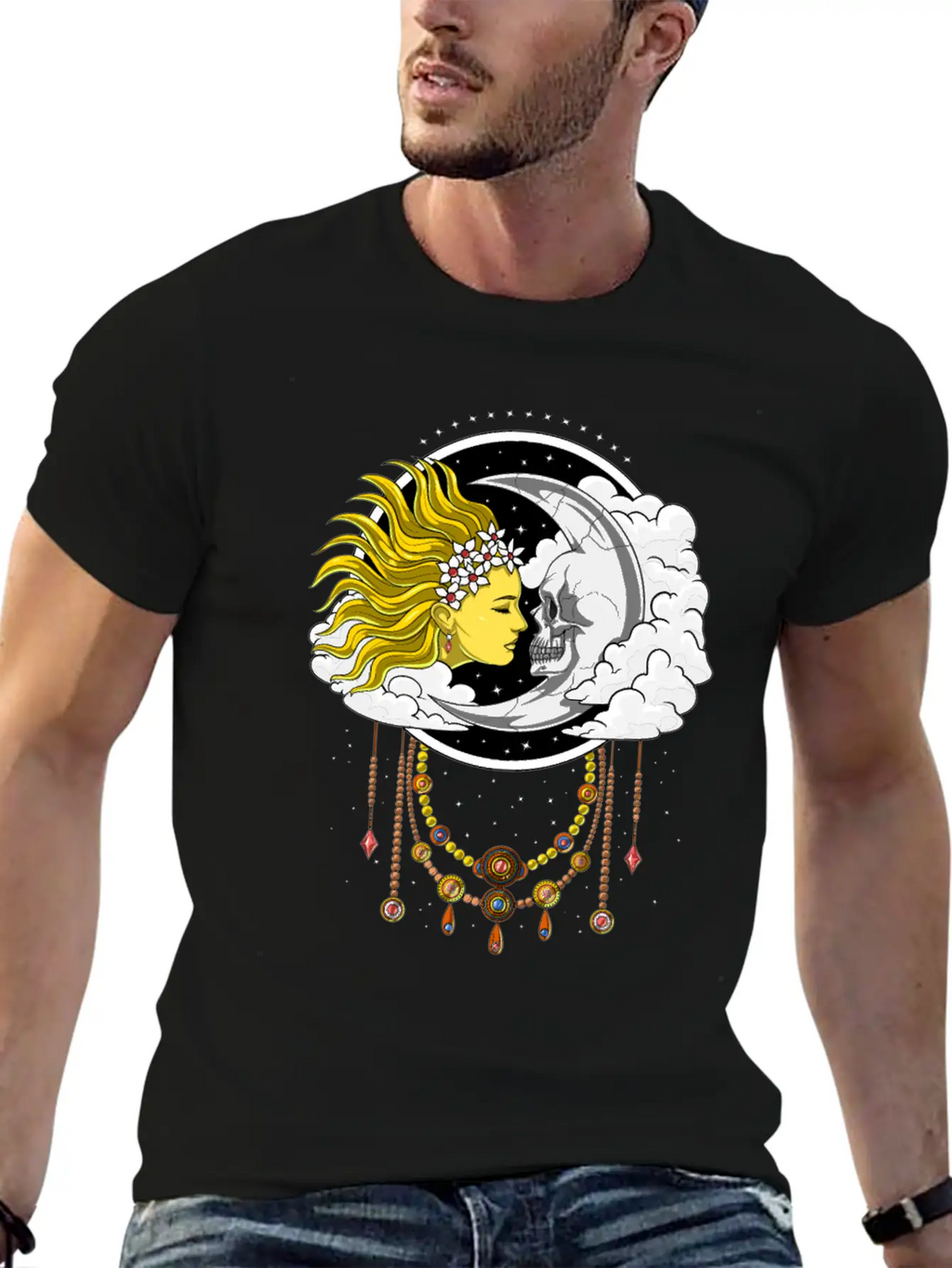 Vintage Skull Moon And Sun Relaxed Everyday Tee – Lightweight And Durable Cotton