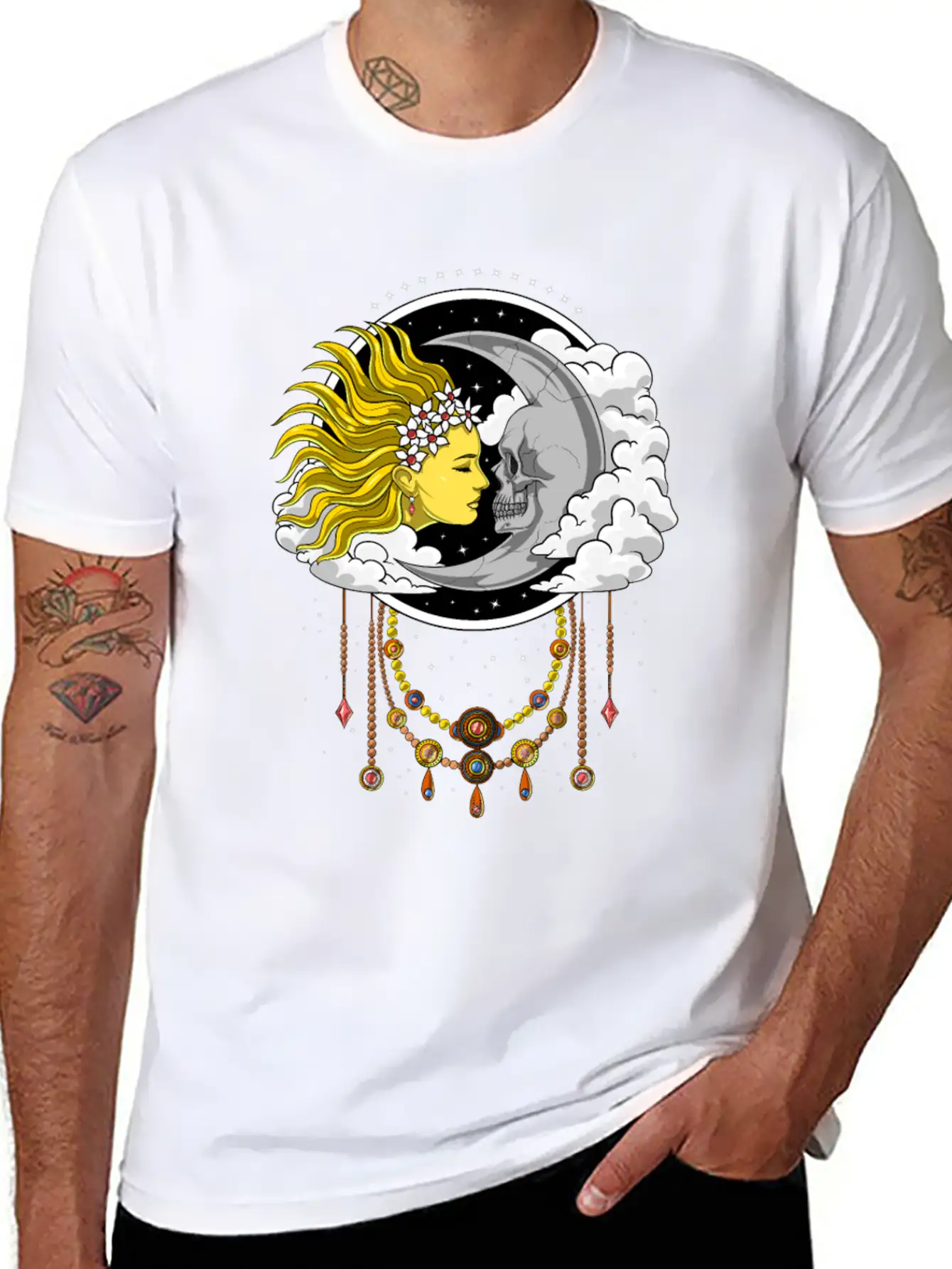 Vintage Skull Moon And Sun Relaxed Everyday Tee – Lightweight And Durable Cotton