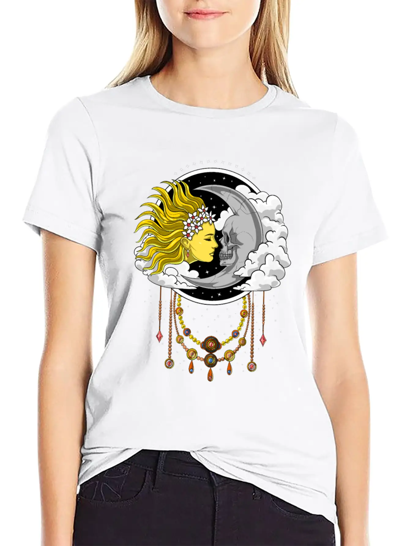 Vintage Skull Moon And Sun Relaxed Everyday Tee – Lightweight And Durable Cotton