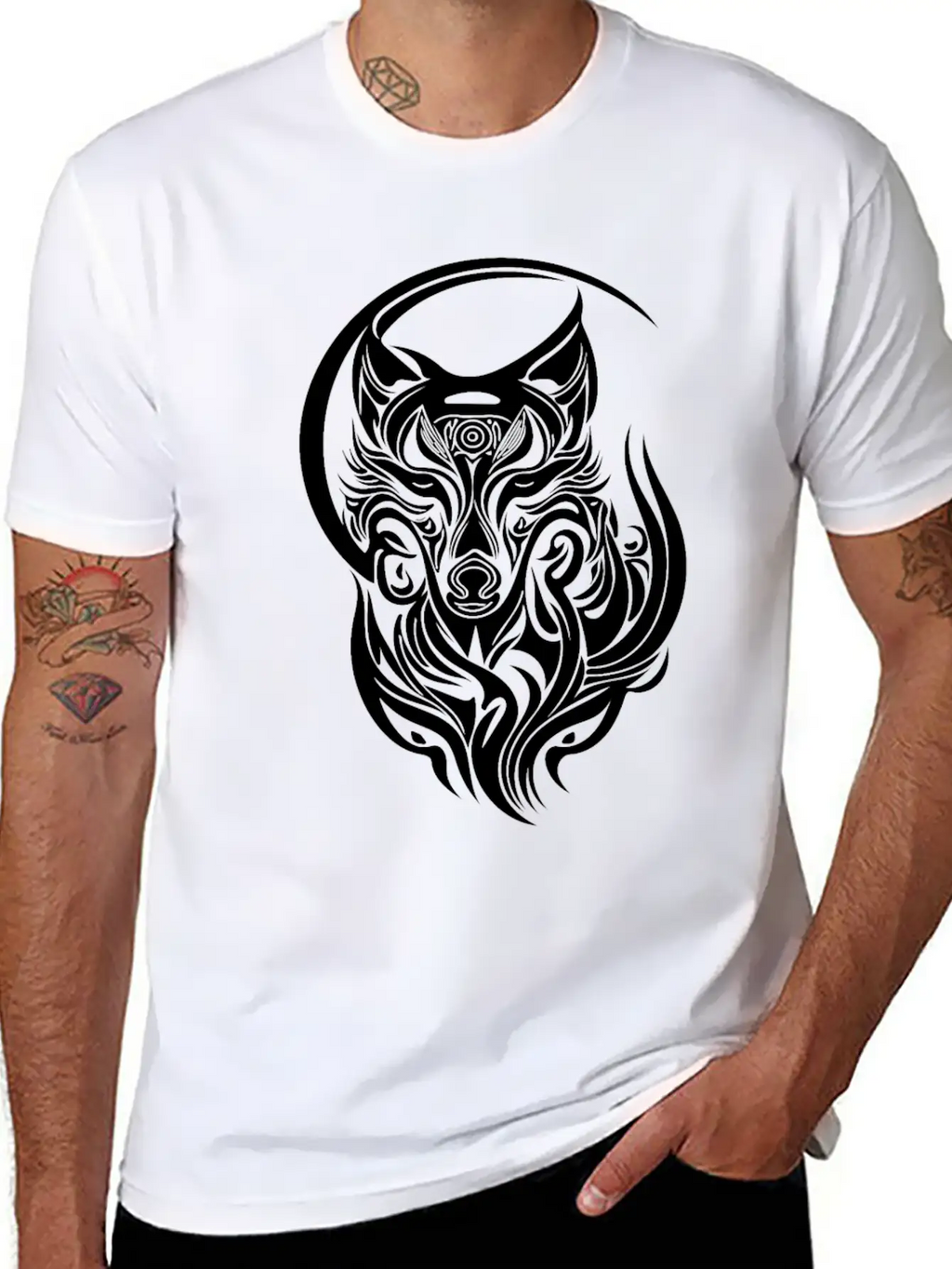 Vintage Wolf Portrait Tribal Tattoo Style Breathable Graphic T-Shirt – Perfect For Casual Days