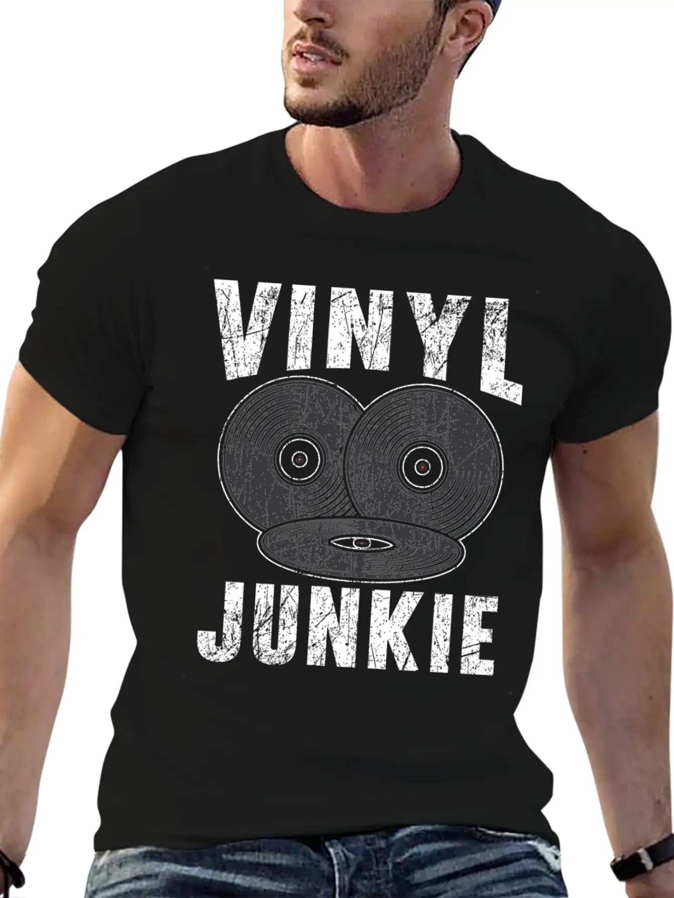 Vinyl Junkie Vinyl Record Player Music Lover Modern Fit Casual T-Shirt – Clean And Versatile Design