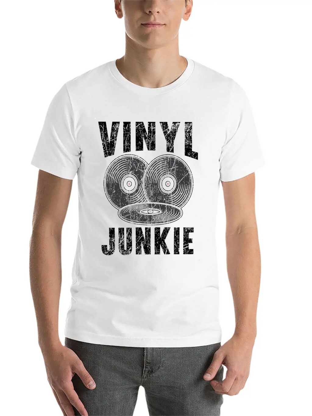 Vinyl Junkie Vinyl Record Player Music Lover Modern Fit Casual T-Shirt – Clean And Versatile Design