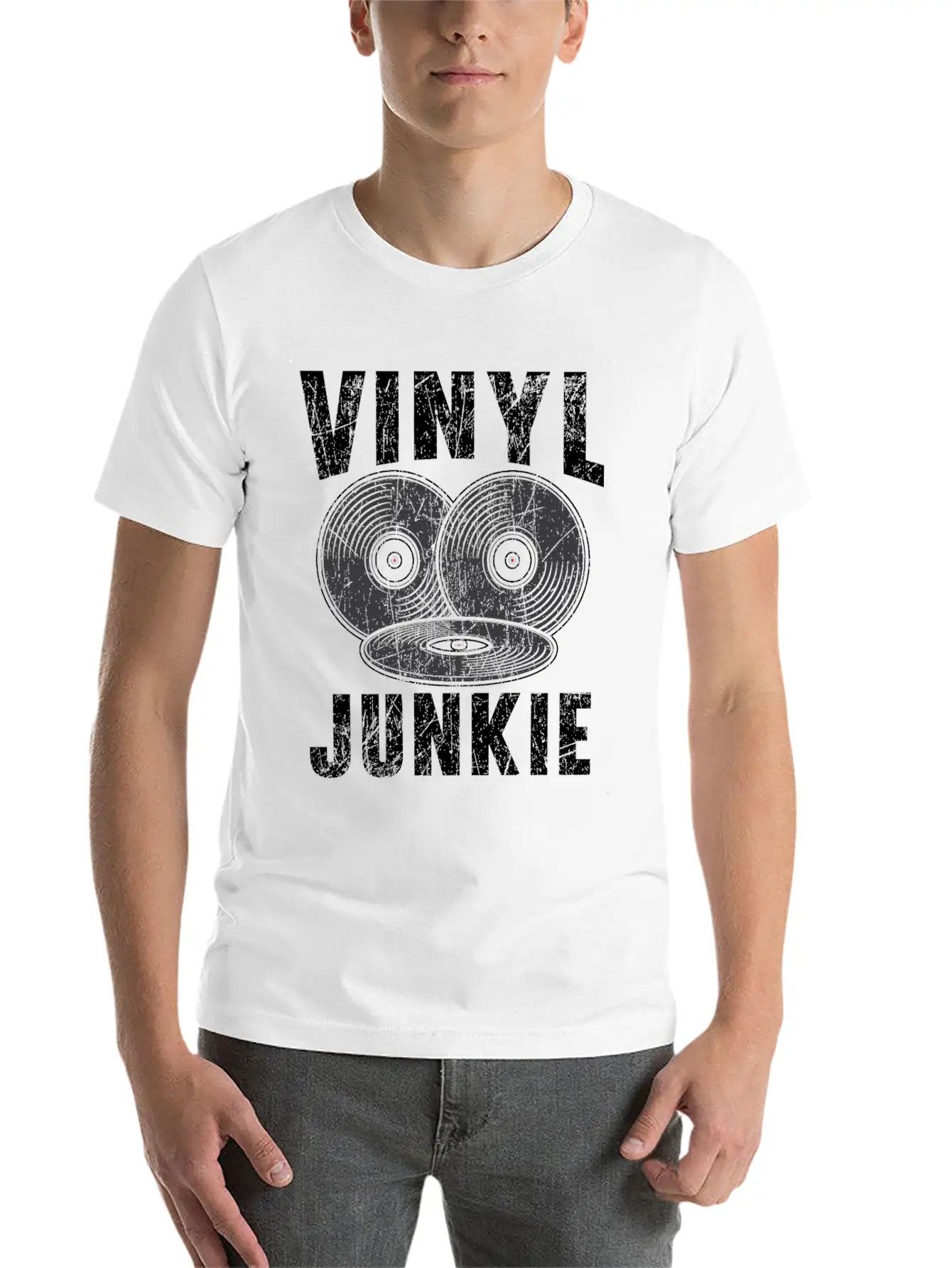 Vinyl Junkie Vinyl Record Player Music Lover Modern Fit Casual T-Shirt – Clean And Versatile Design